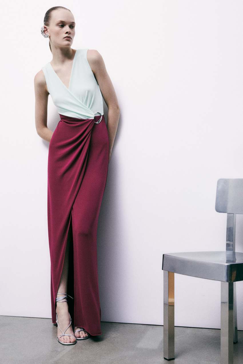 Langes Colorblock-Abendkleid