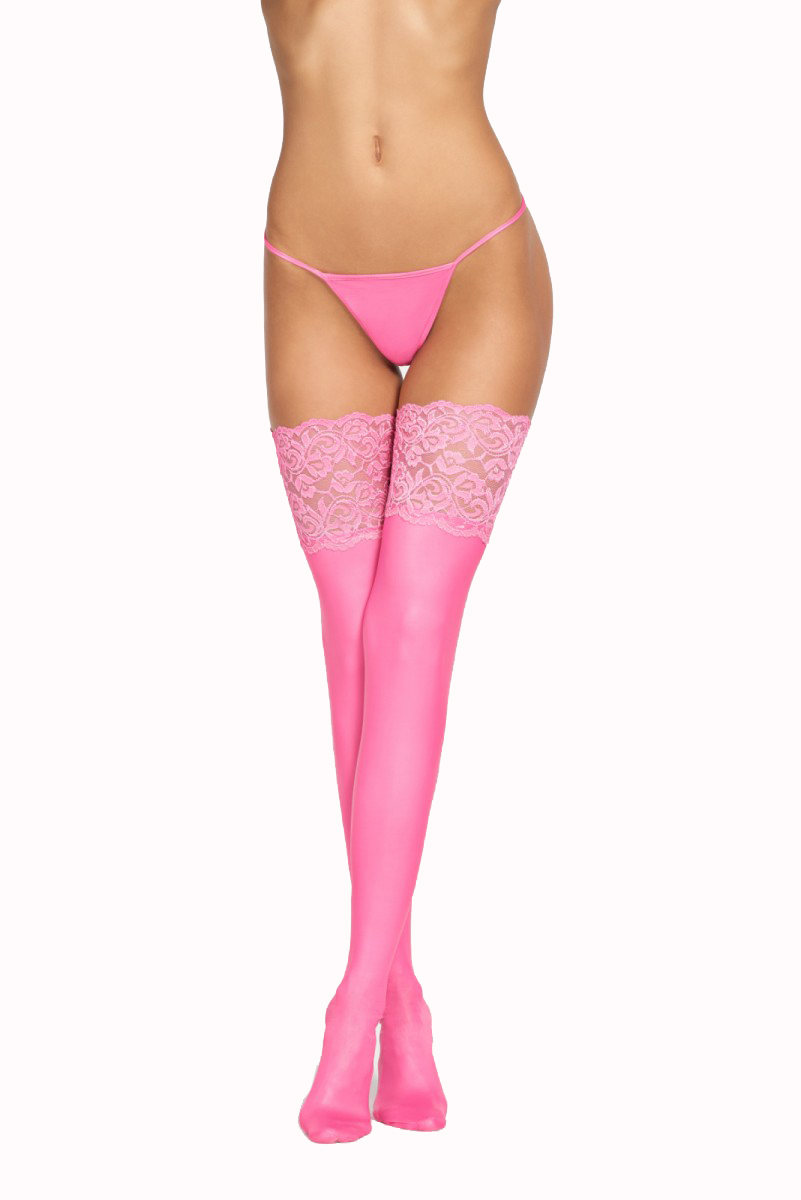 Blickdichte Wetlook-Strümpfe 80den ohne Silikonstreifen elastisch & anschmiegsam mit eleganter Spitzenverzierung für erotische Outfits und Fetisch-Looks