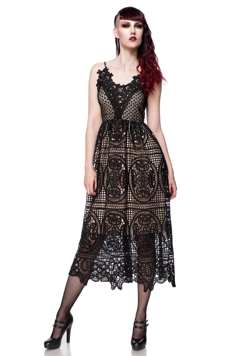 Verführerisches Sommerkleid mit zarter Spitze, verstellbaren Trägern, hautfarbenem Jersey-Unterkleid, angekräuseltem Rock & Reißverschluss hinten von Ocultica