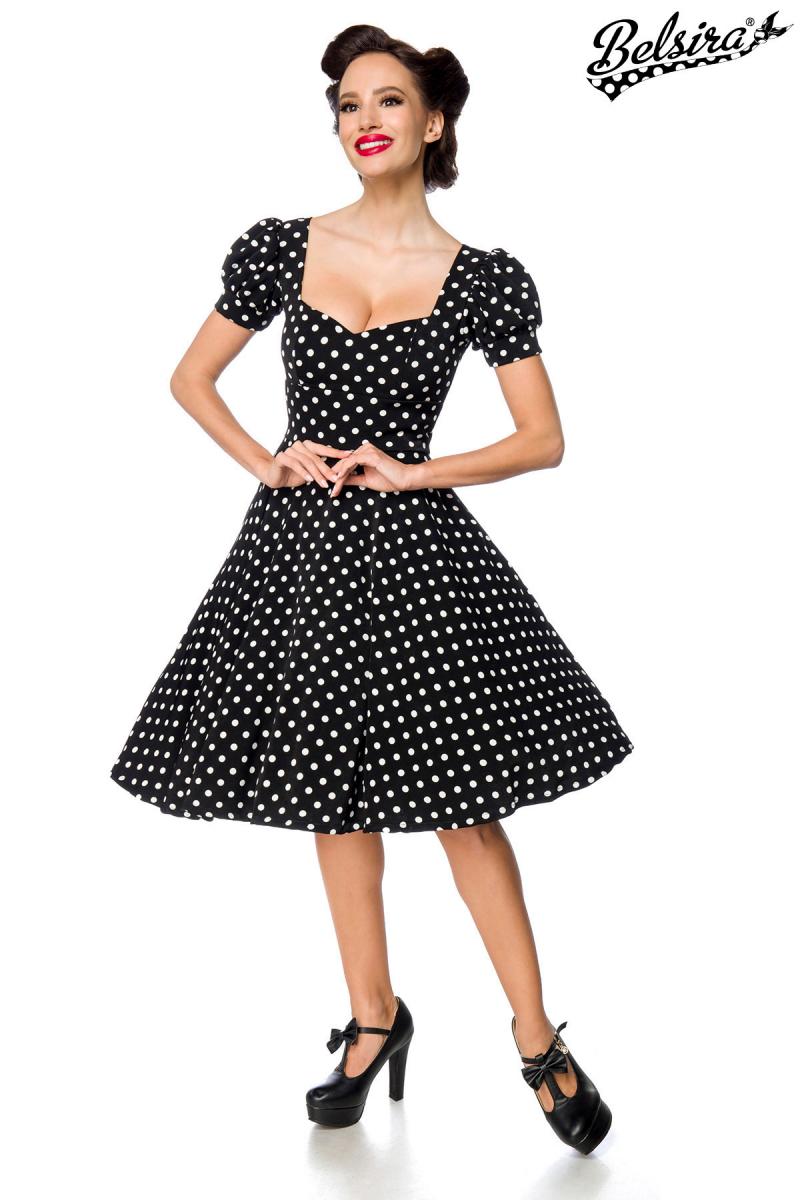 Belsira Retrokleid mit Herzausschnitt und Puffärmeln mit Bündchen tailliertes Vintage Kleid mit Reißverschluss hinten Petticoat Kleid ohne Petticoat Retro Style