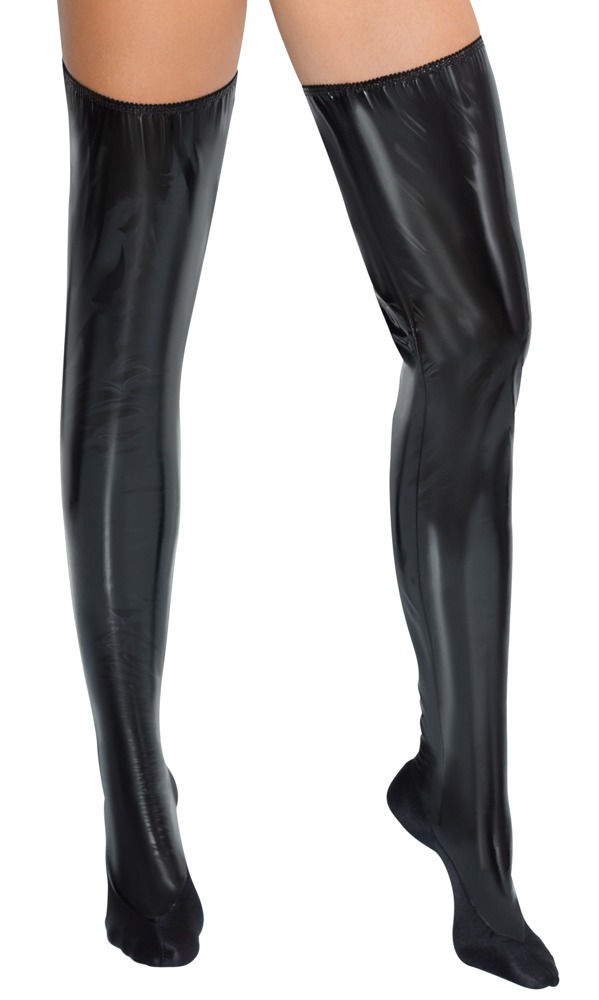 Sexy Fetisch Lack Bettstiefel Black Level schwarz  erotisch glänzender Stretch Lackglanz, High Heels Overknee Style für provokante Club & BDSM Looks