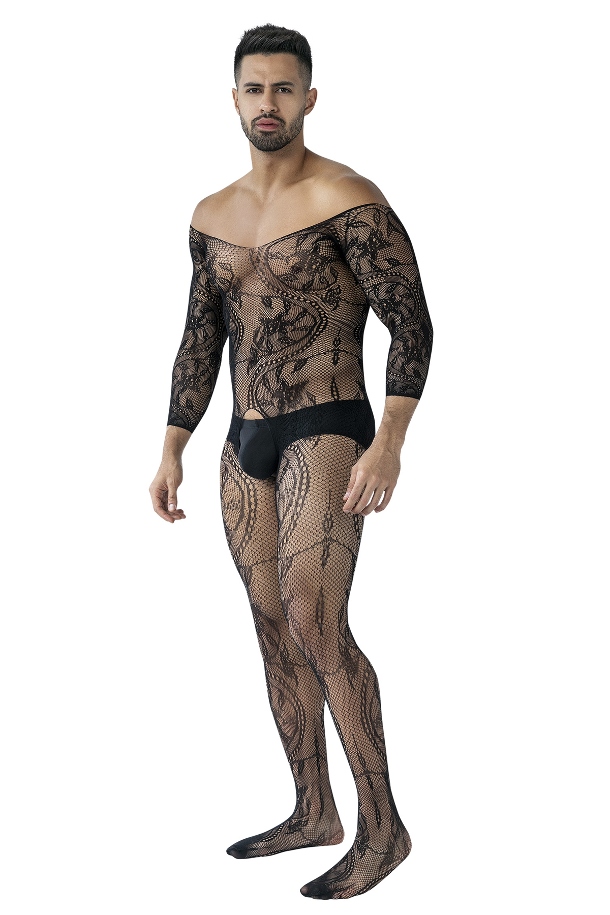 Herren Bodystocking ouvert RAV119 aus weichem, dehnbarem Netzmaterial mit offenem Schritt maskuliner, heißer Look von CUT4MEN, perfekt für verführerische Momente