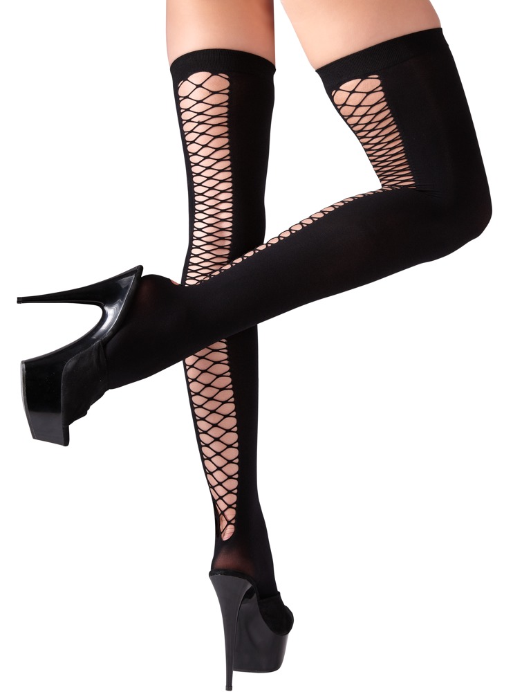 Cottelli LEGWEAR blickdichte Sexy Overknees mit Netz-Naht hinten rutschfest weich elastisch für perfekten Sitz