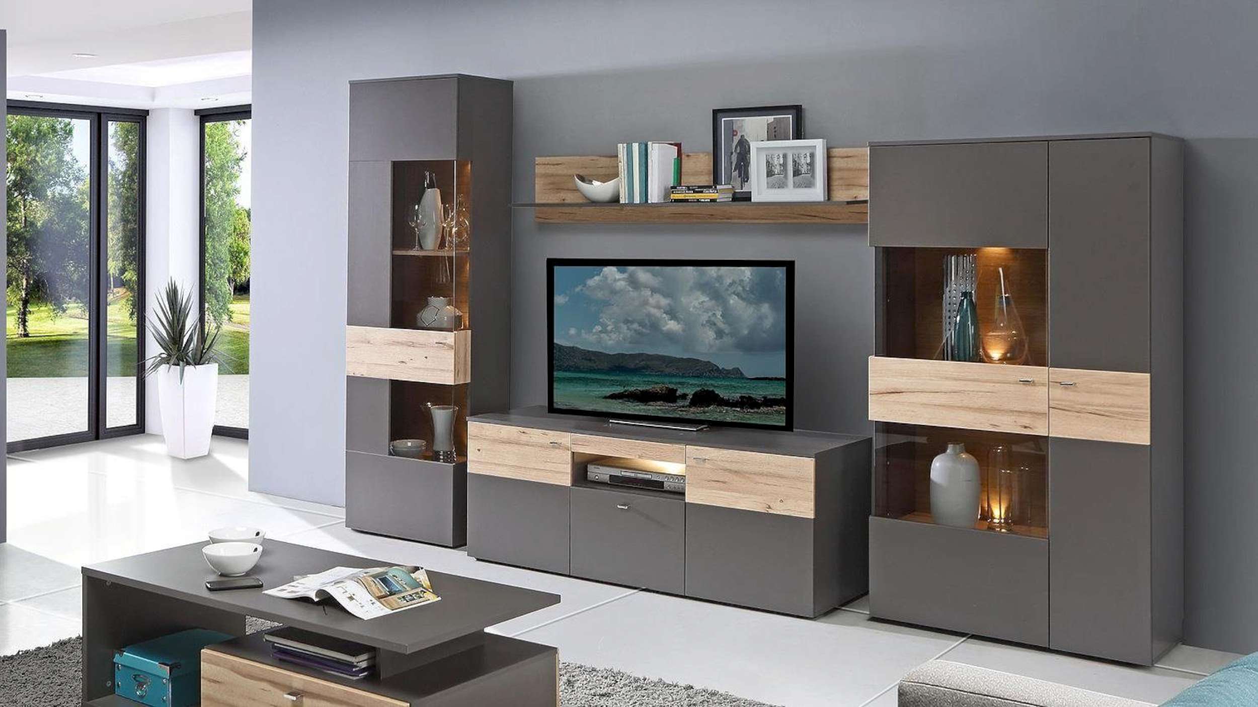 99rooms Cuando Wohnwand Anthrazit Eiche