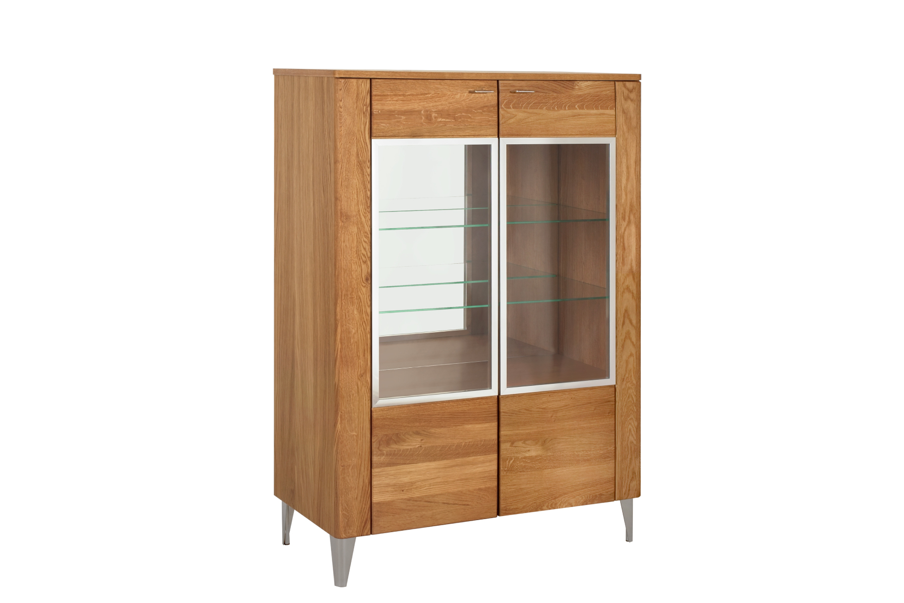 99rooms Laura I Highboard Massivholz Honig Eiche ohne LED-Beleuchtung