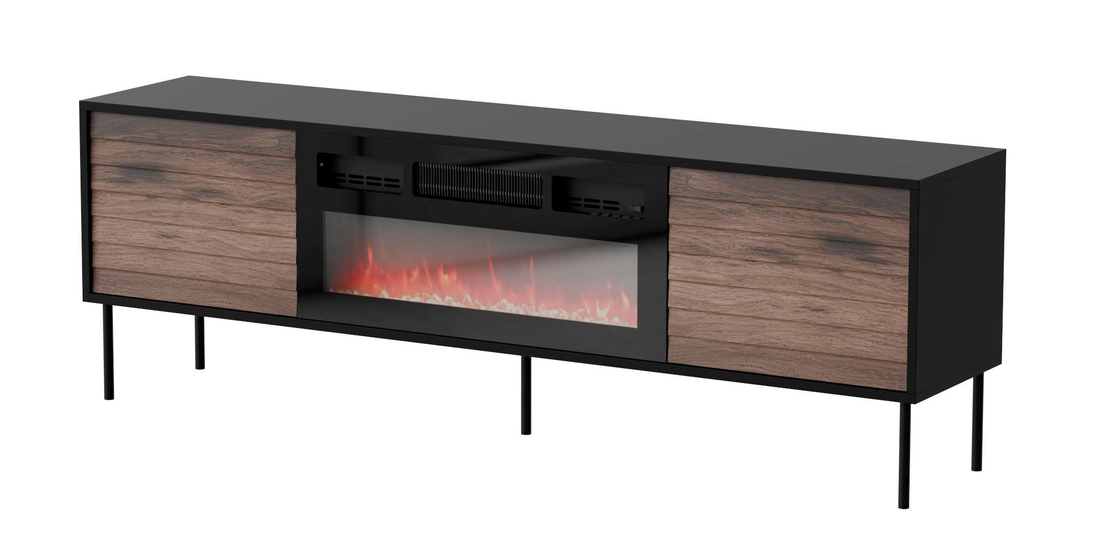 99rooms Corn Lowboard Schwarz Matt Walnuss mit Kamin