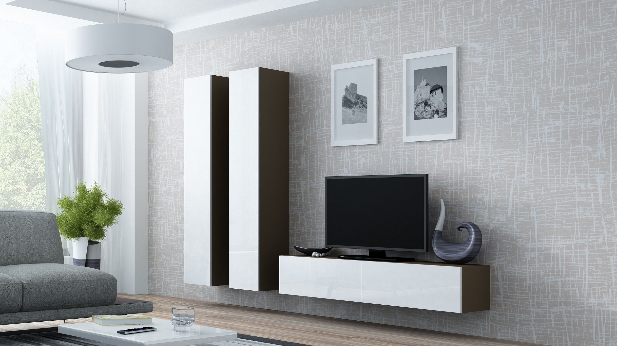 99rooms Vago IX Wohnwand Latte Weiß