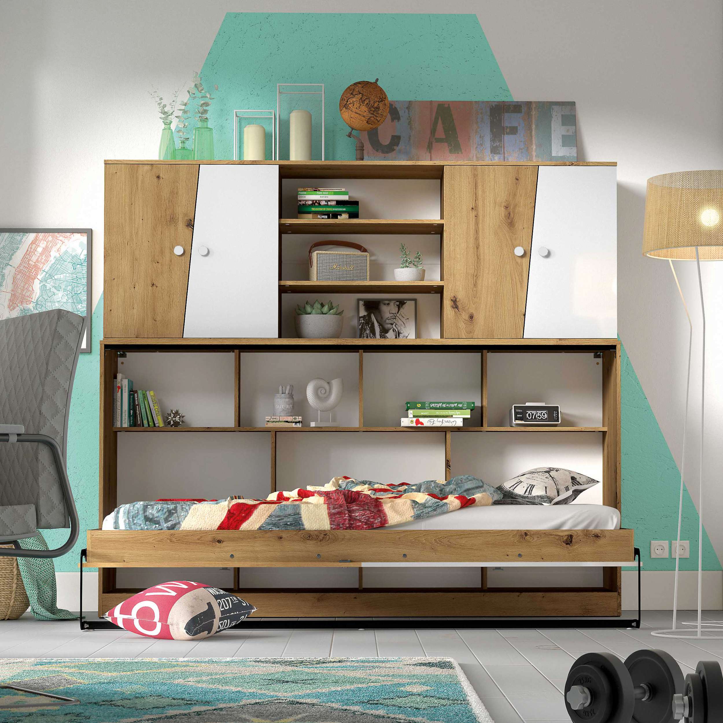 99rooms Narin Kinderzimmer-Set I Eiche Artisan Hochglanz Weiß Hochglanz