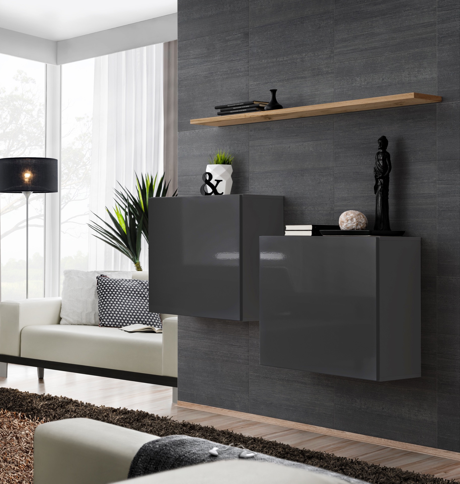 99rooms Swotch SB I Wohnwand Wotan Eiche | Grau