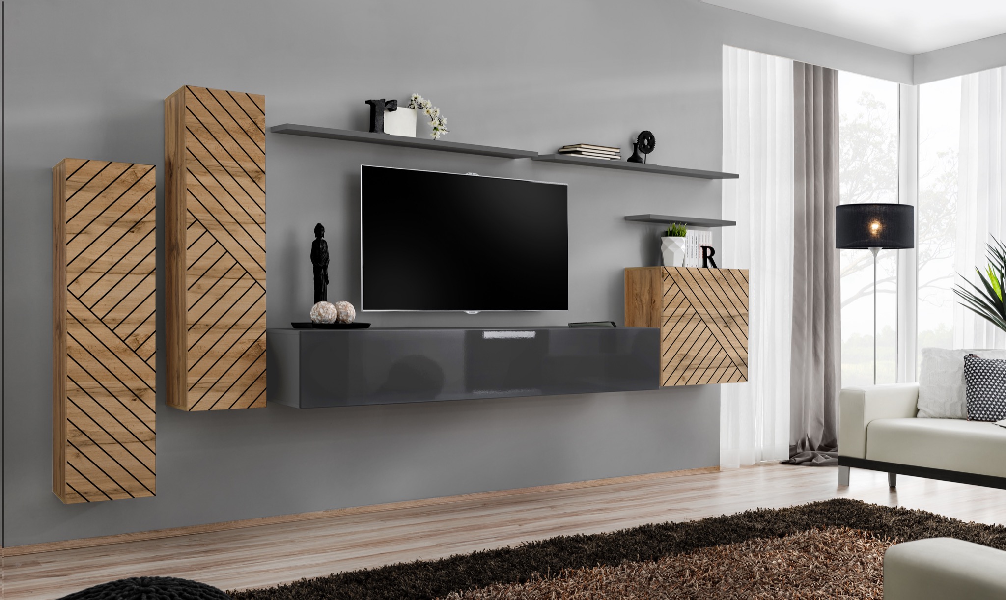 99rooms Swotch I L Wohnwand Wotan Eiche Graphit