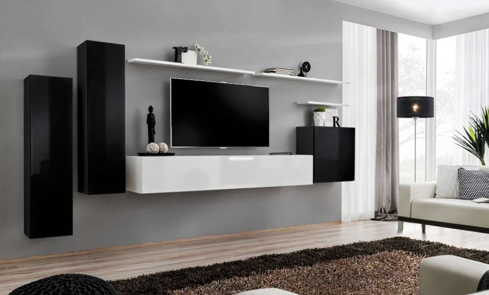 99rooms SWOTCH I Wohnwand 160x330x40 Schwarz Weiß