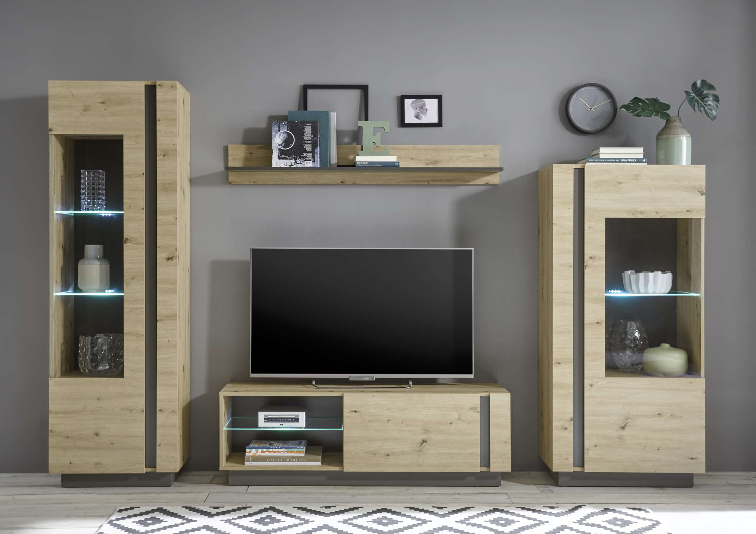 99rooms Clarissa Wohnwand I Graphit Eiche Artisan Dekor