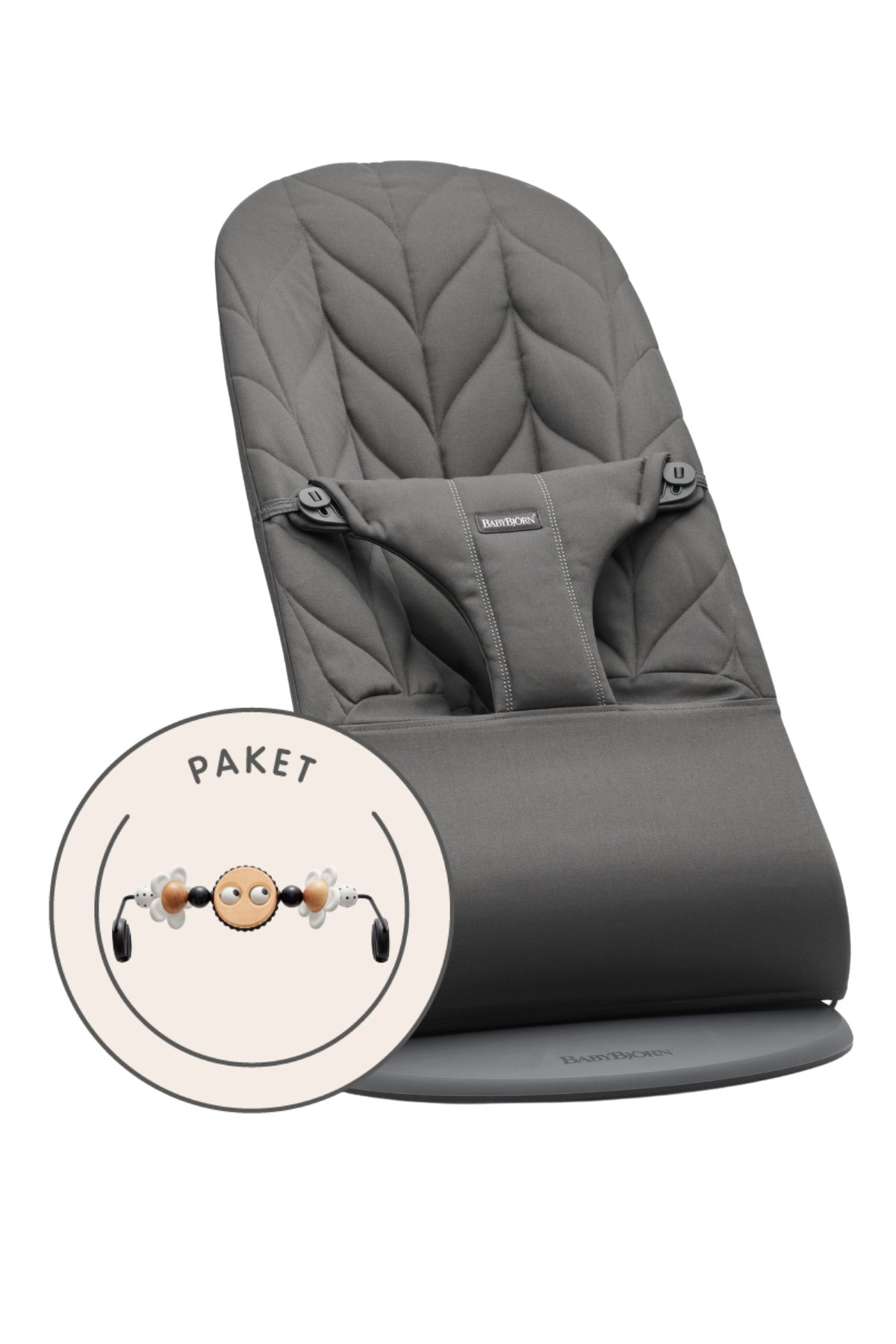 Babywippe und Spielzeug - Anthrazit / Gewebt, Blütenblatt-Steppung / Dunkelgrauer / Fröhliche Augen Schwarz & Weiß