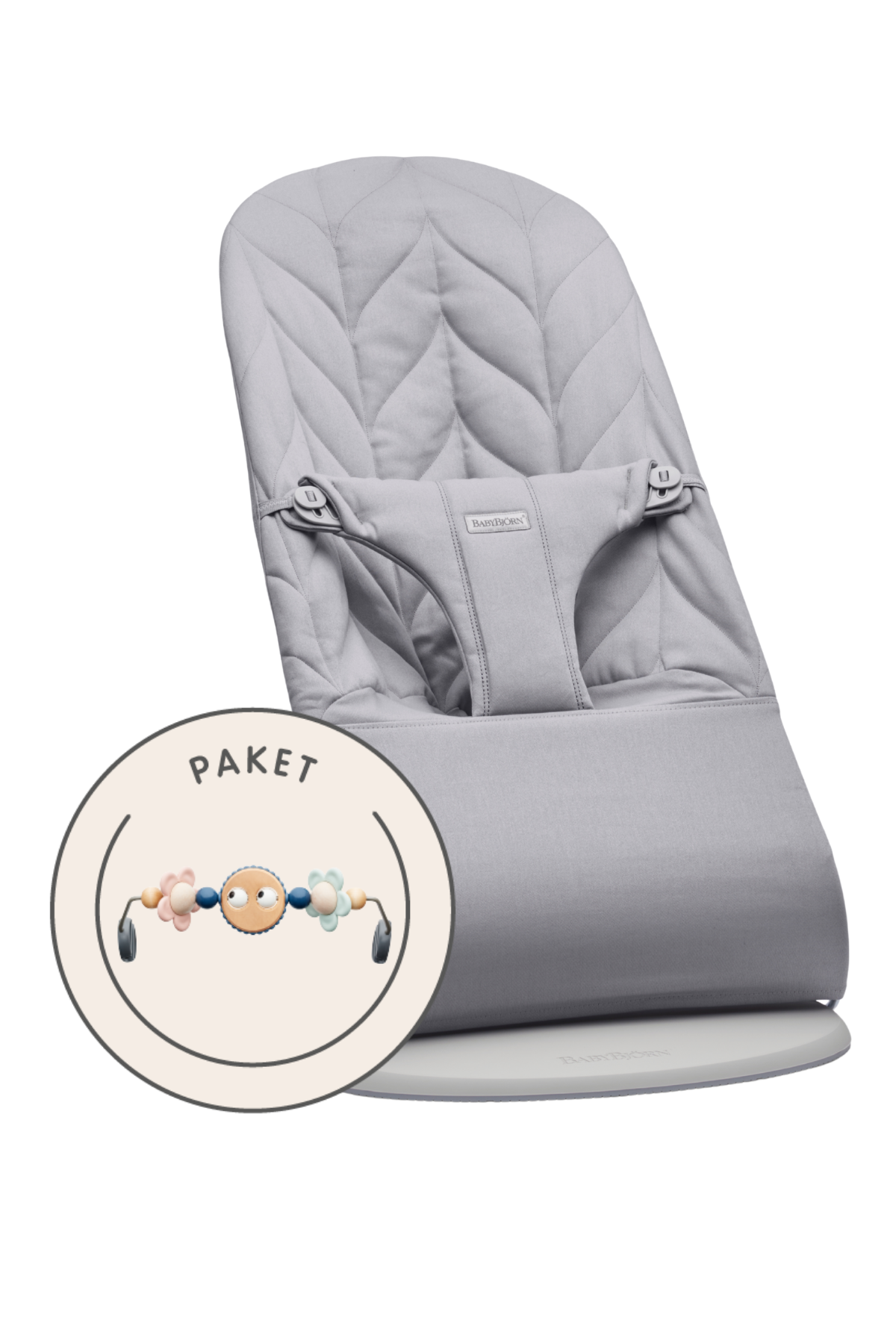 Babywippe und Spielzeug - Hellgrau / Gewebt, Blütenblatt-Steppung / Hellgrauer / Fröhliche Augen Pastellfarben