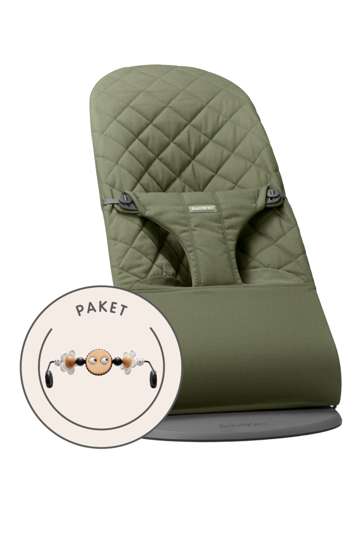 Babywippe und Spielzeug - Dunkelgrün / Gewebt, Klassische Steppung / Dunkelgrauer / Fröhliche Augen Schwarz & Weiß