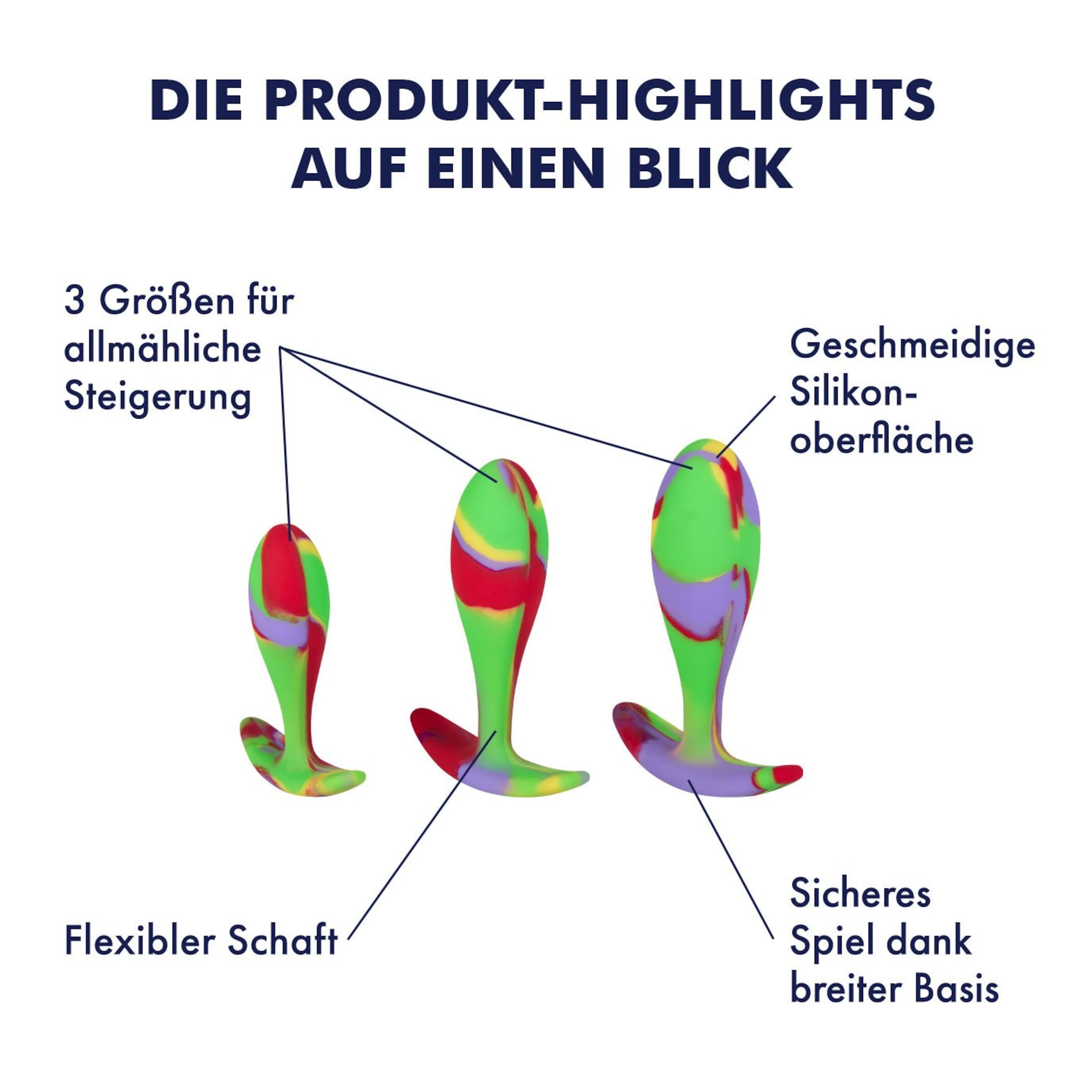 Farbenfrohes Analplug-Set aus Silikon, 3-teilig