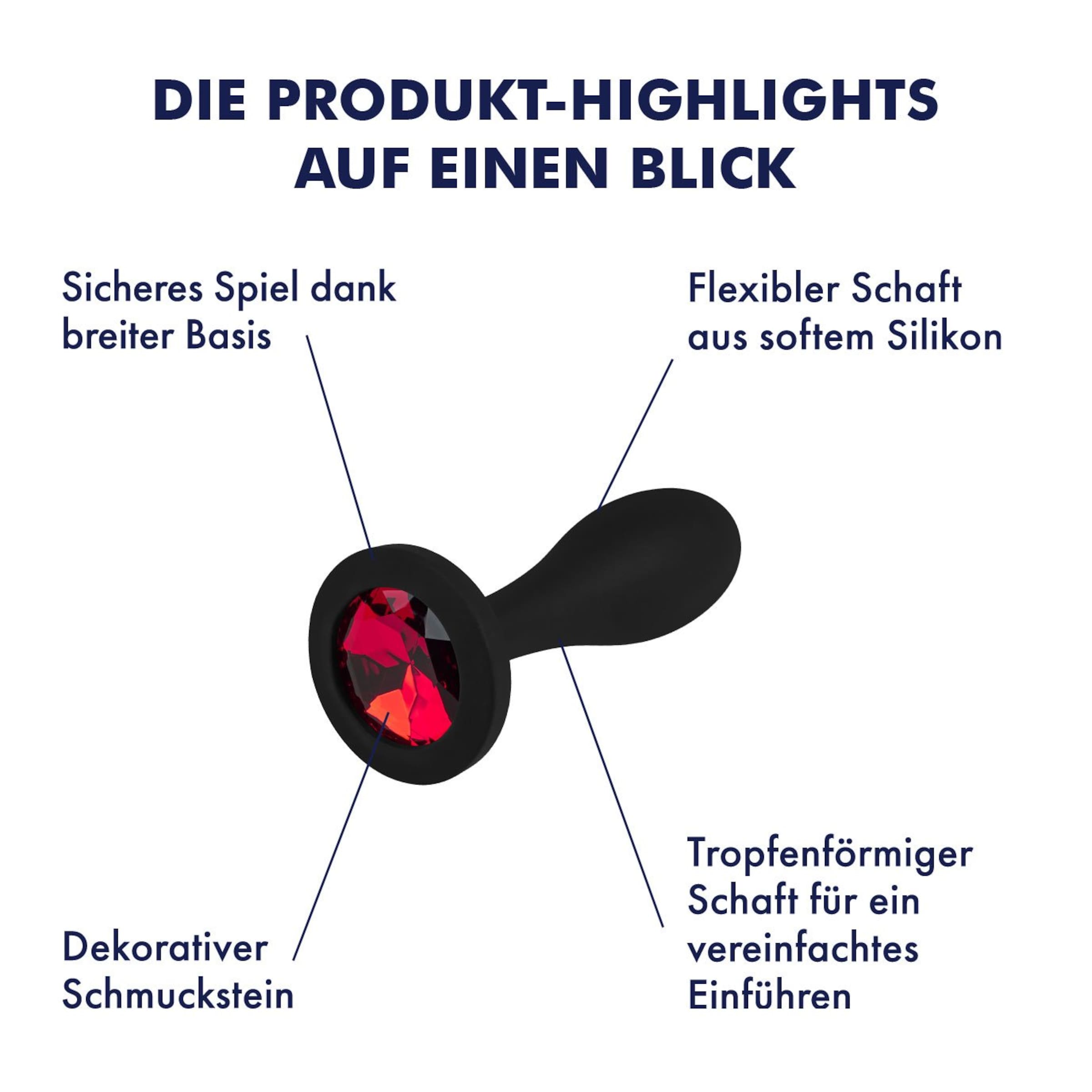 Silikon-Analplug mit Schmuckstein - Größe S, 8 cm