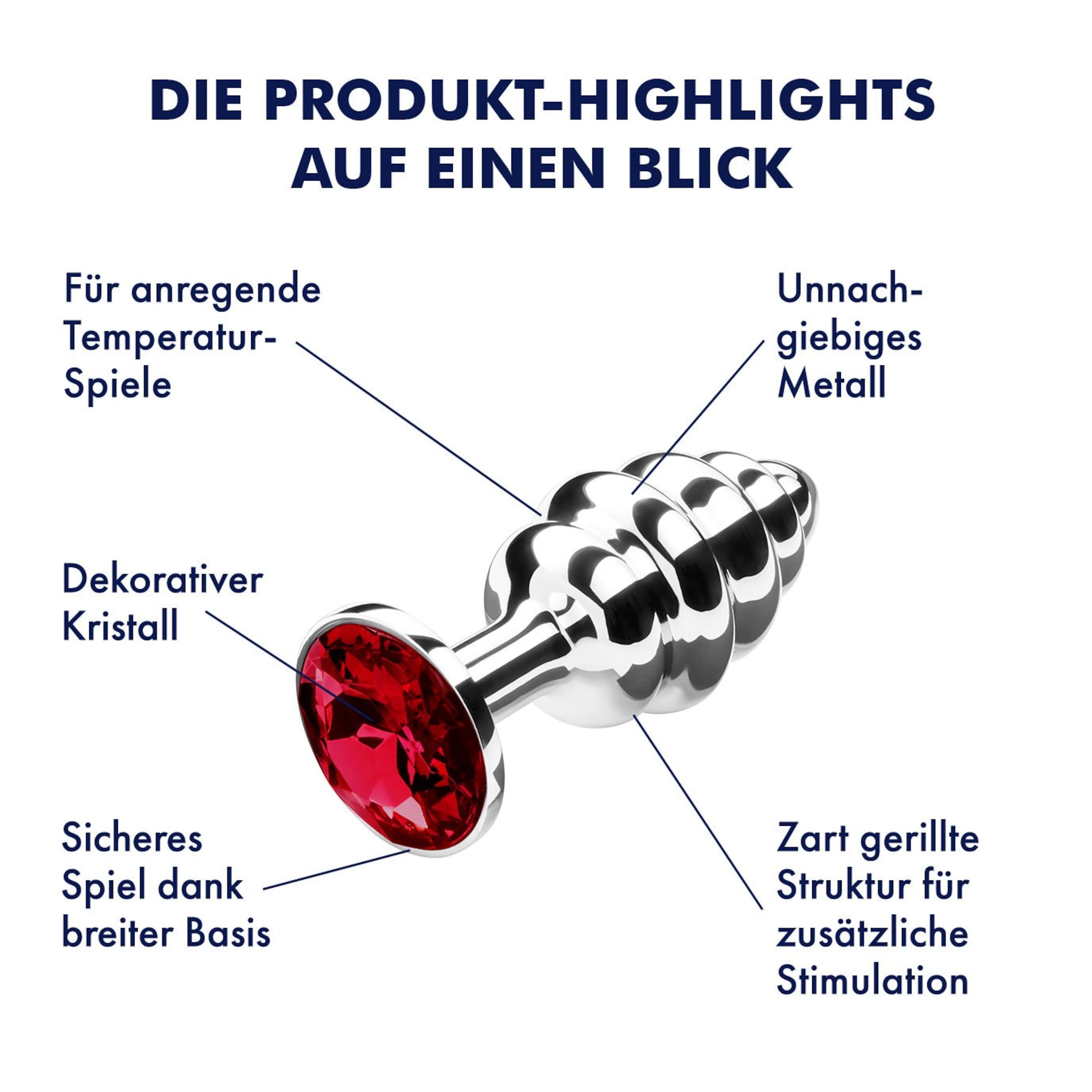 Gerillter Analplug mit Kristall, 7 cm