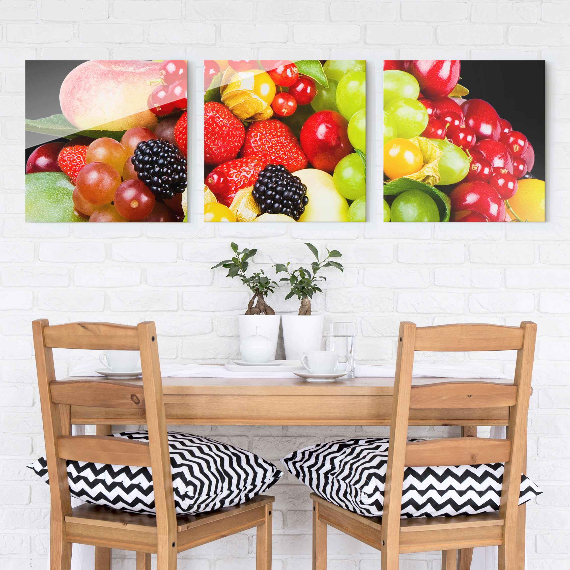 3-teiliges Glasbild - Quadrat Obst Mix