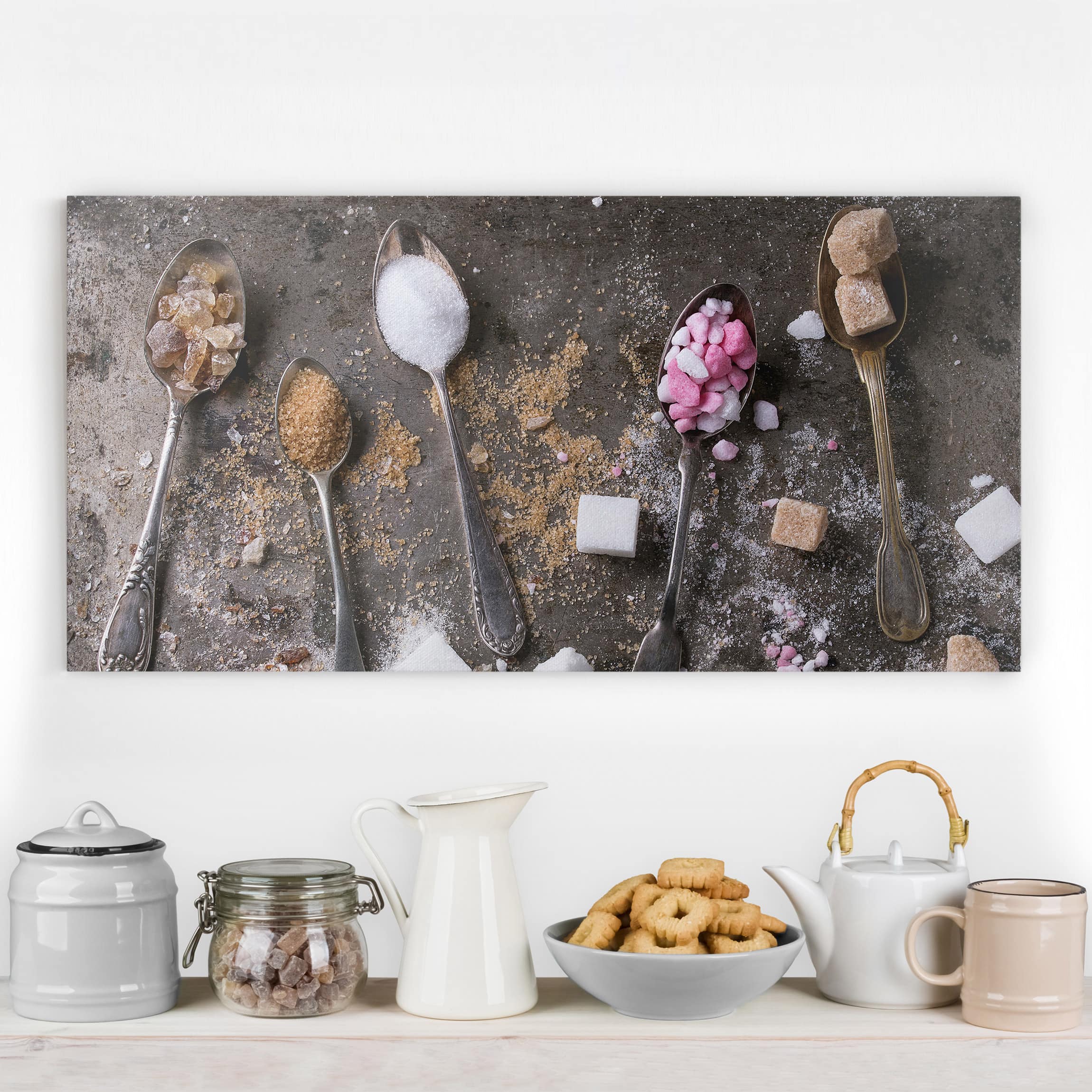 Leinwandbild - Querformat Vintage Löffel mit Zucker