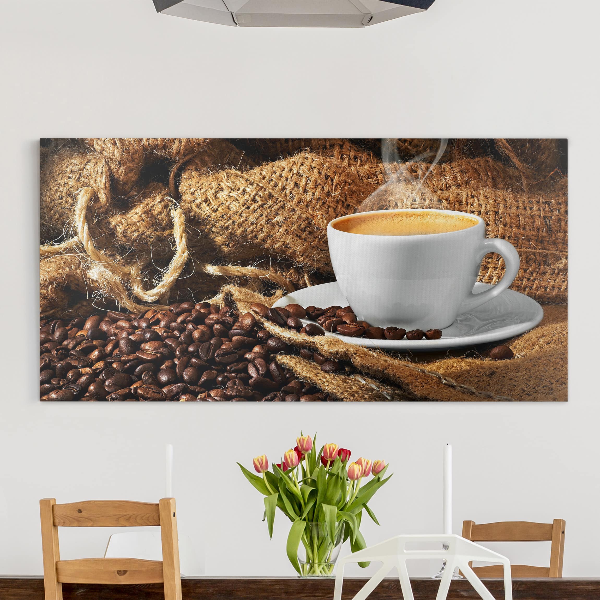 Leinwandbild - Querformat Kaffee am Morgen