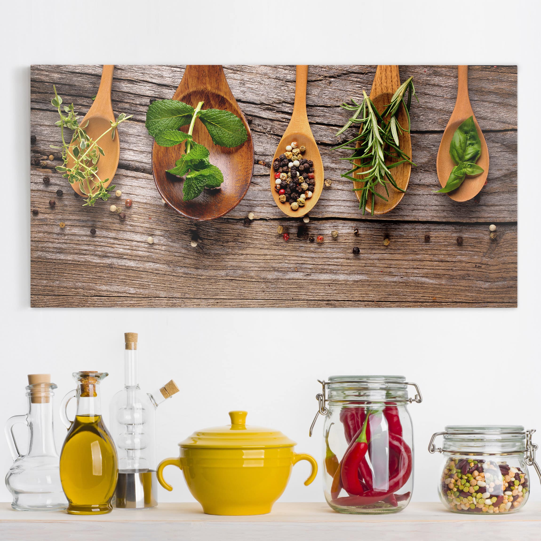 Leinwandbild - Querformat Kräuter und Gewürze