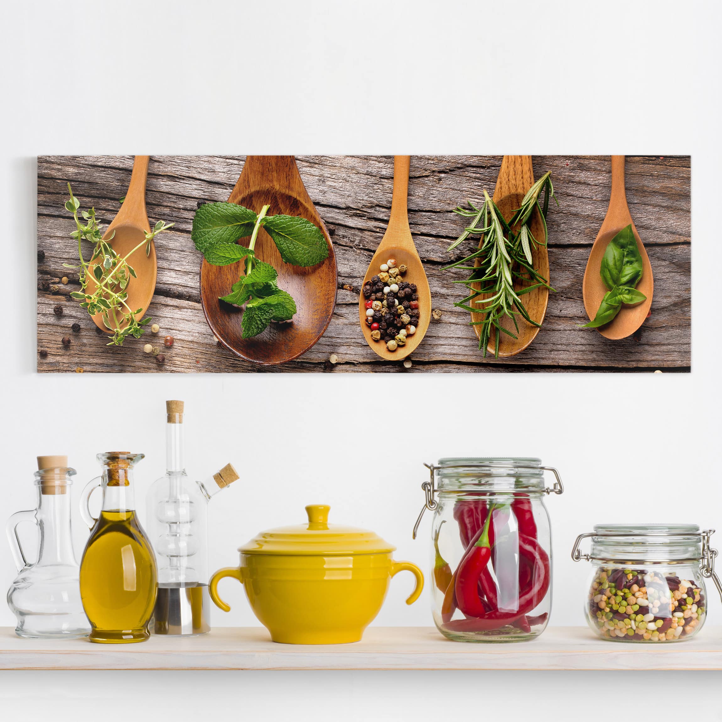 Leinwandbild - Panorama Kräuter und Gewürze