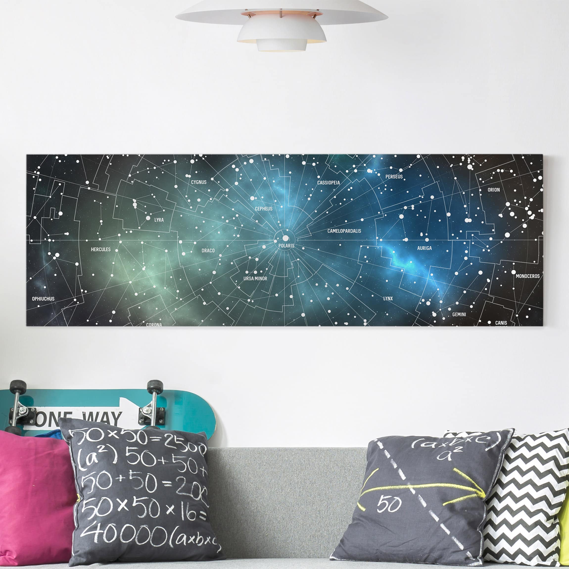 Leinwandbild - Panorama Sternbilder Karte Galaxienebel