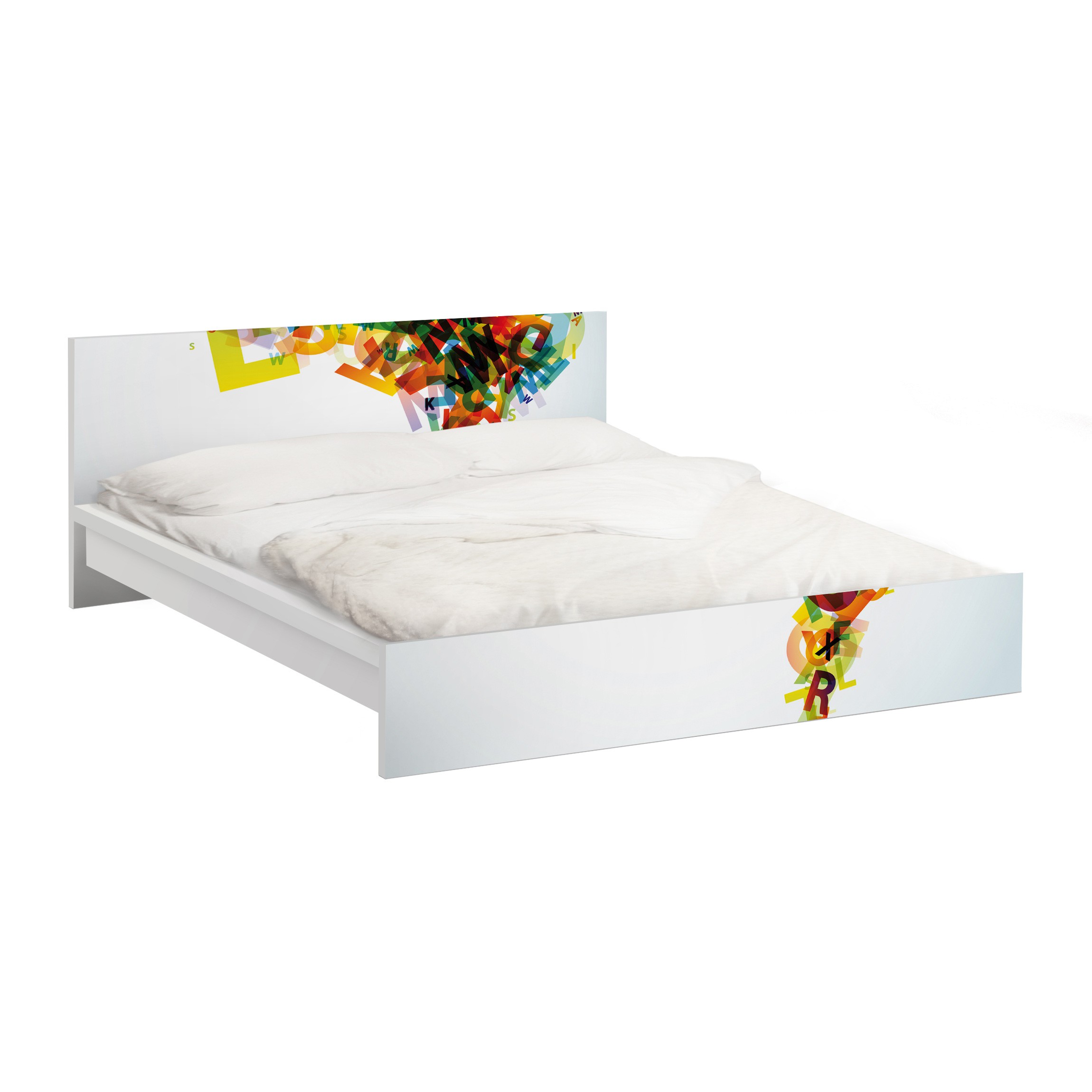 Möbelfolie für IKEA Malm Bett 140 cm Breite Rainbow Alphabet