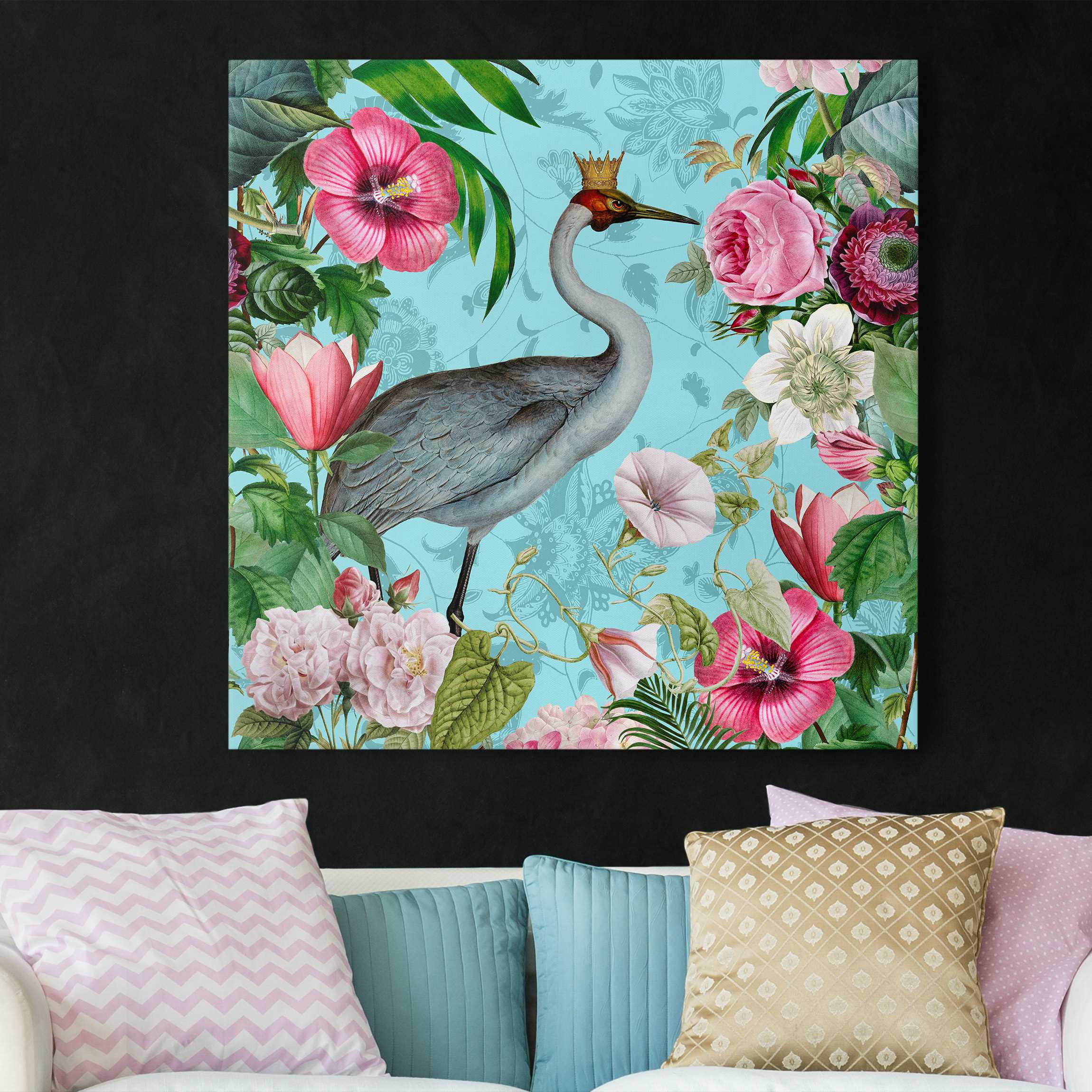 Leinwandbild Vintage Collage - Kranich mit Krone