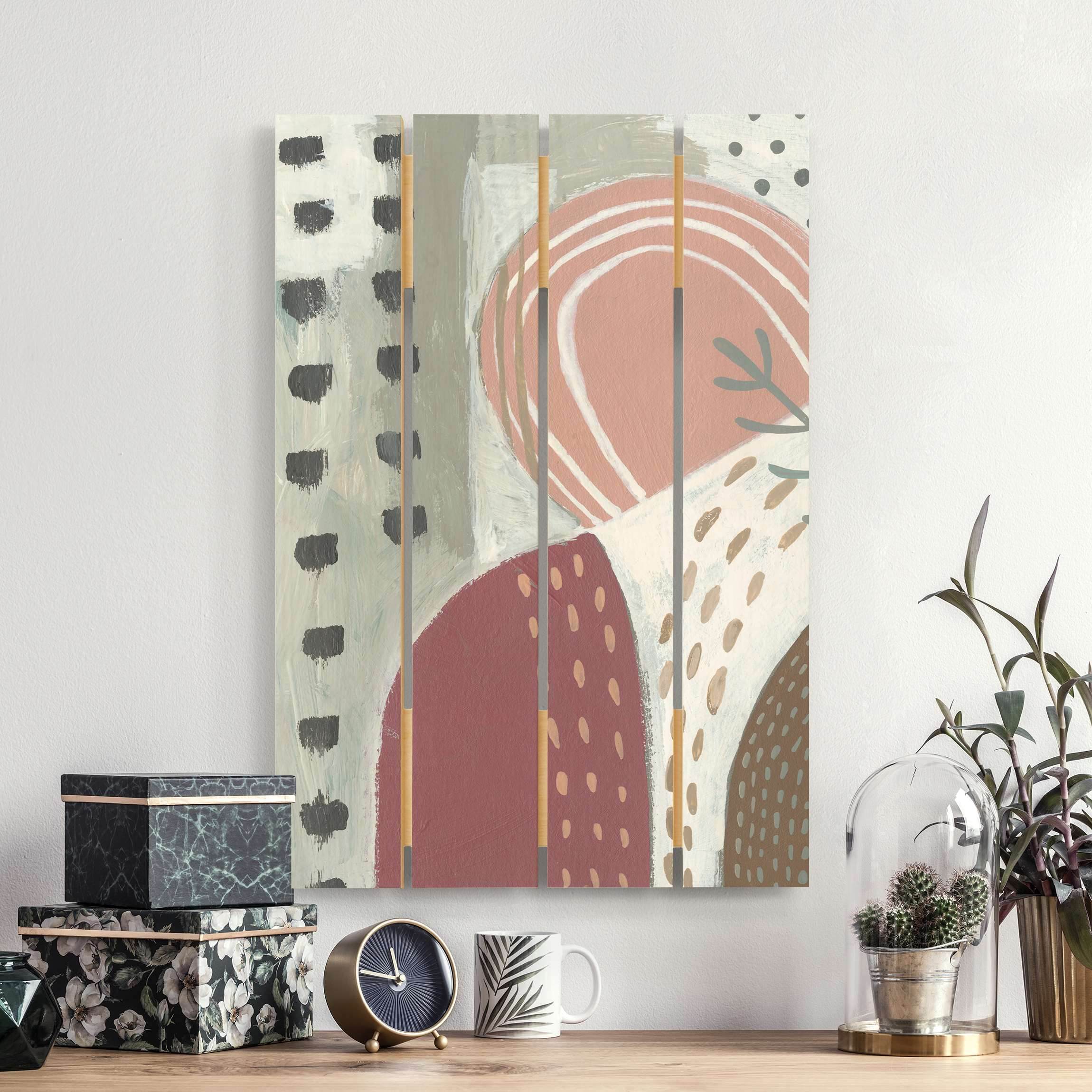 Holzbild Plankenoptik - Hochformat Karneval der Formen in Beere I