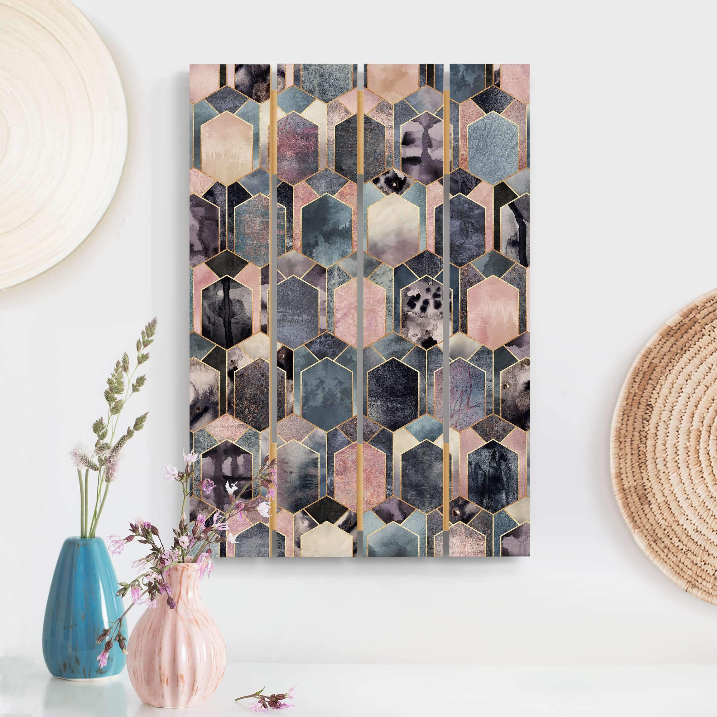 Holzbild Plankenoptik Art Deco Marmor Gold