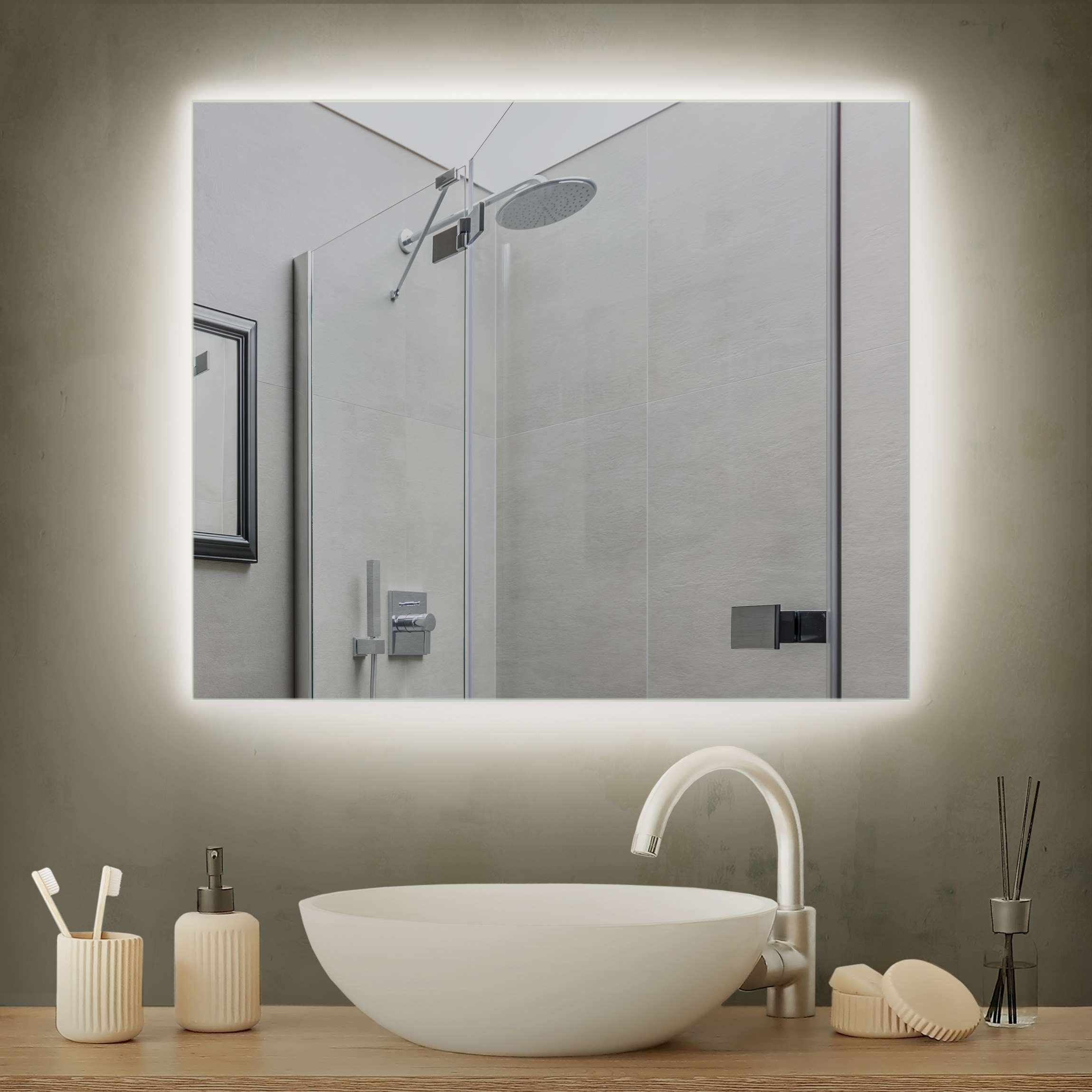 LED-Spiegel Badspiegel mit Beleuchtung eckig