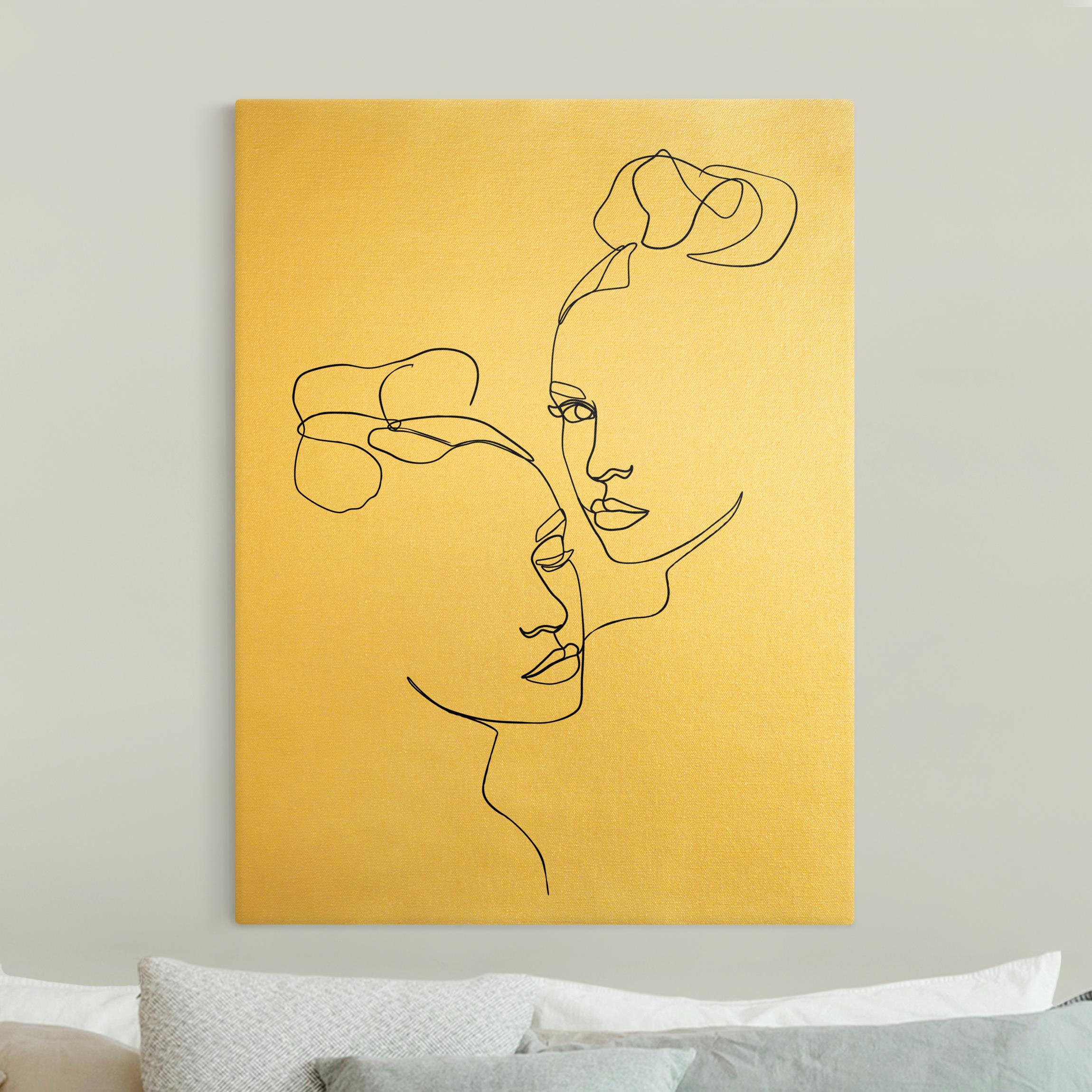 Leinwandbild Line Art Gesichter Frauen Schwarz Weiß