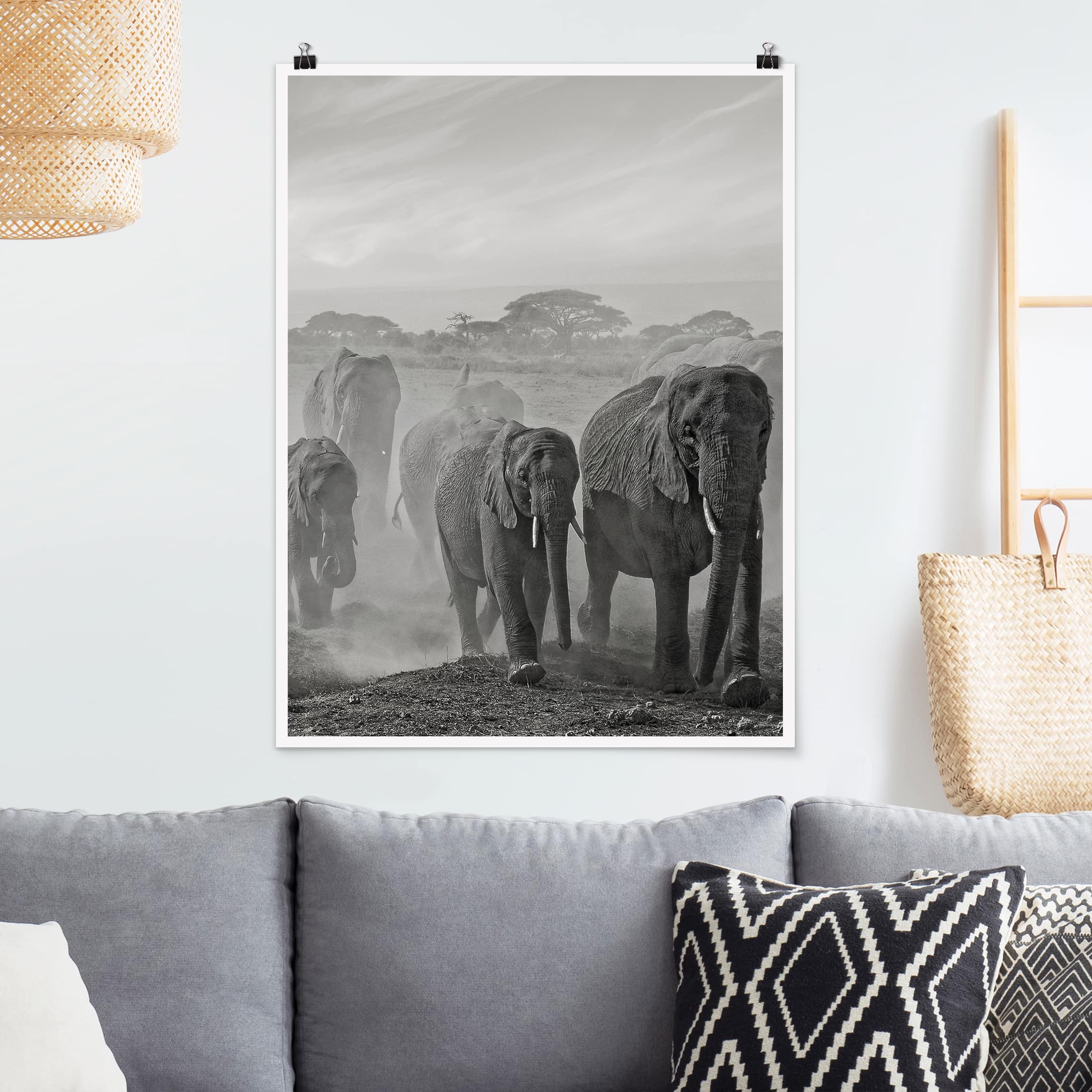 Poster Tiere Elefantenherde