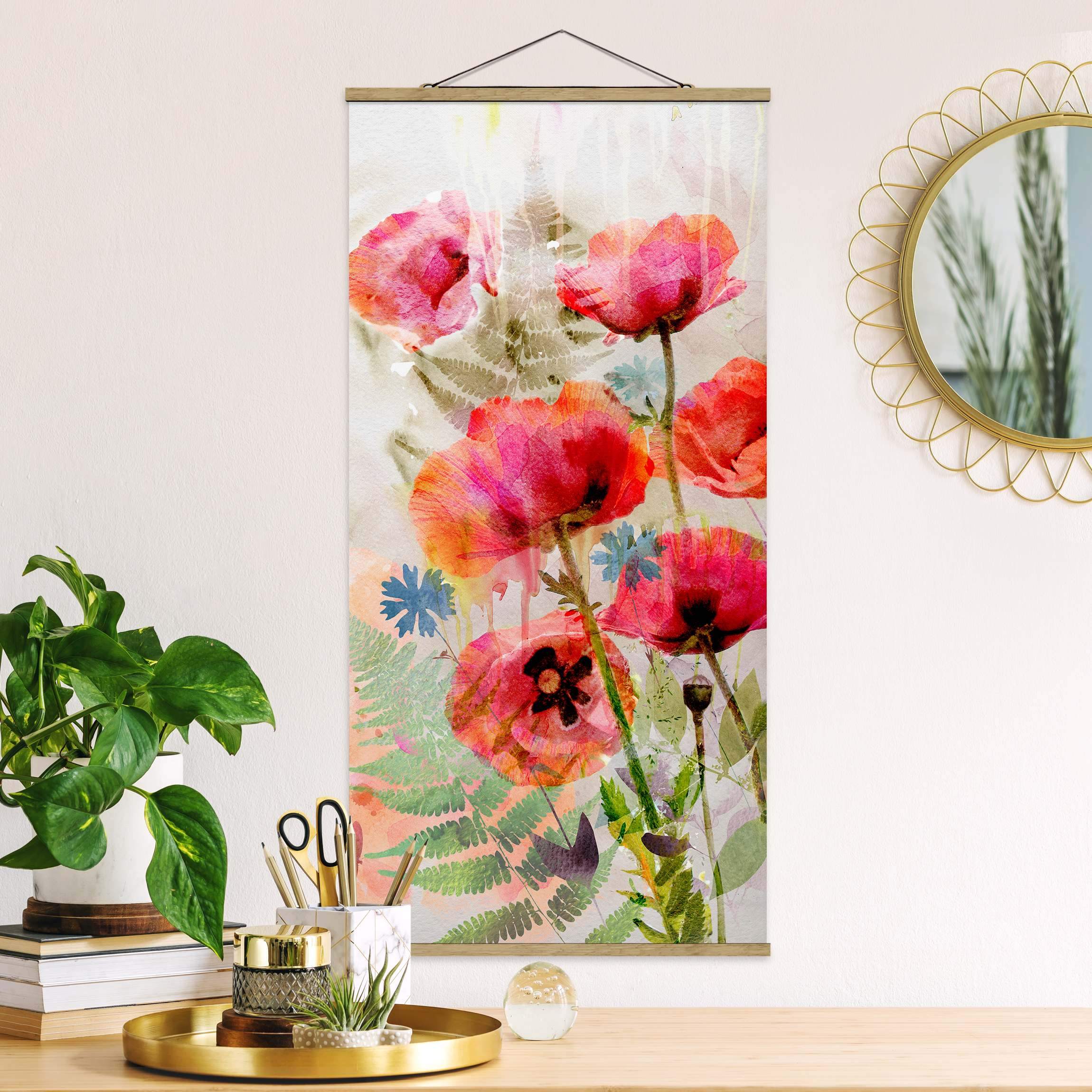 Stoffbild - Hochformat Aquarell Blumen Mohn