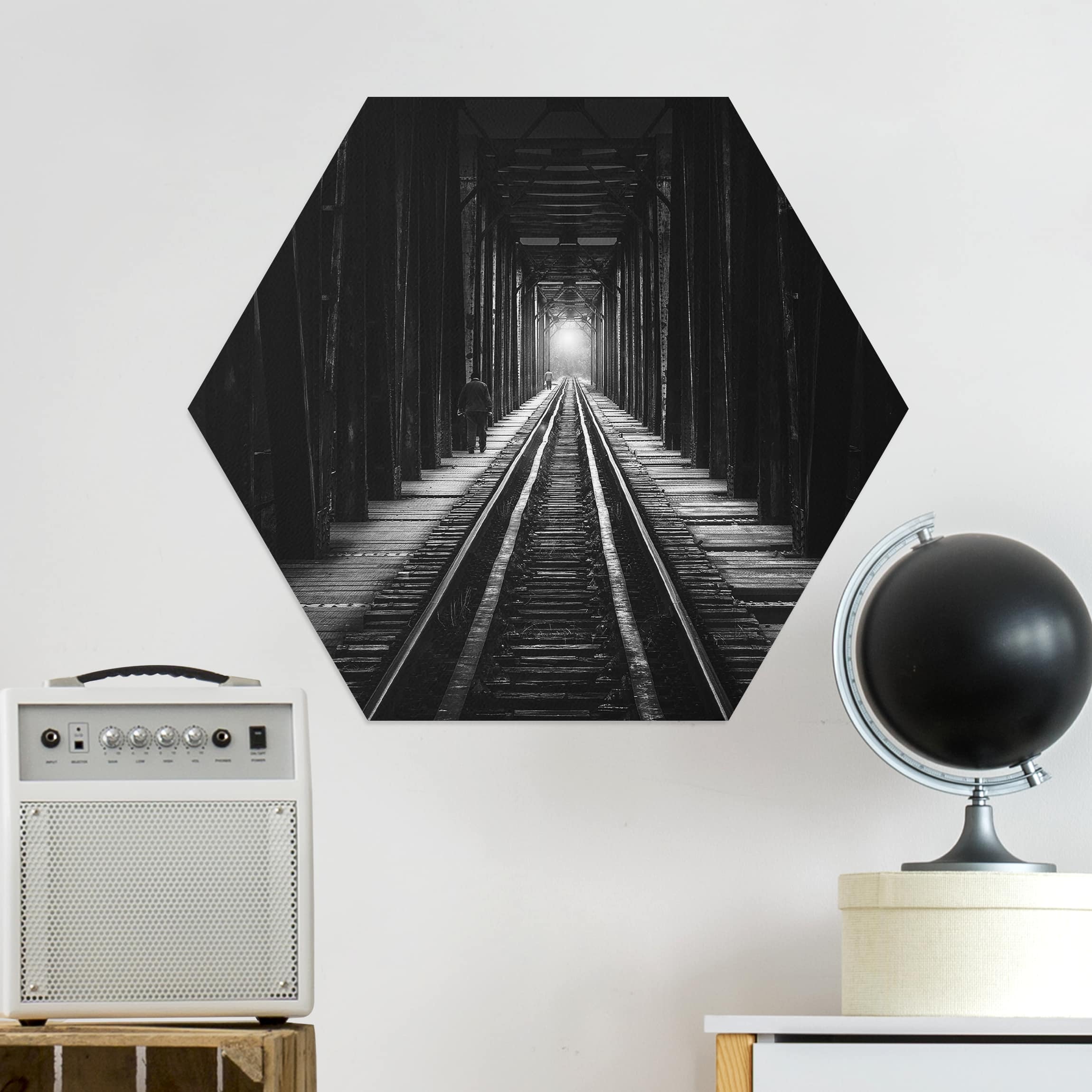 Hexagon-Alu-Dibond Bild Bahngleise