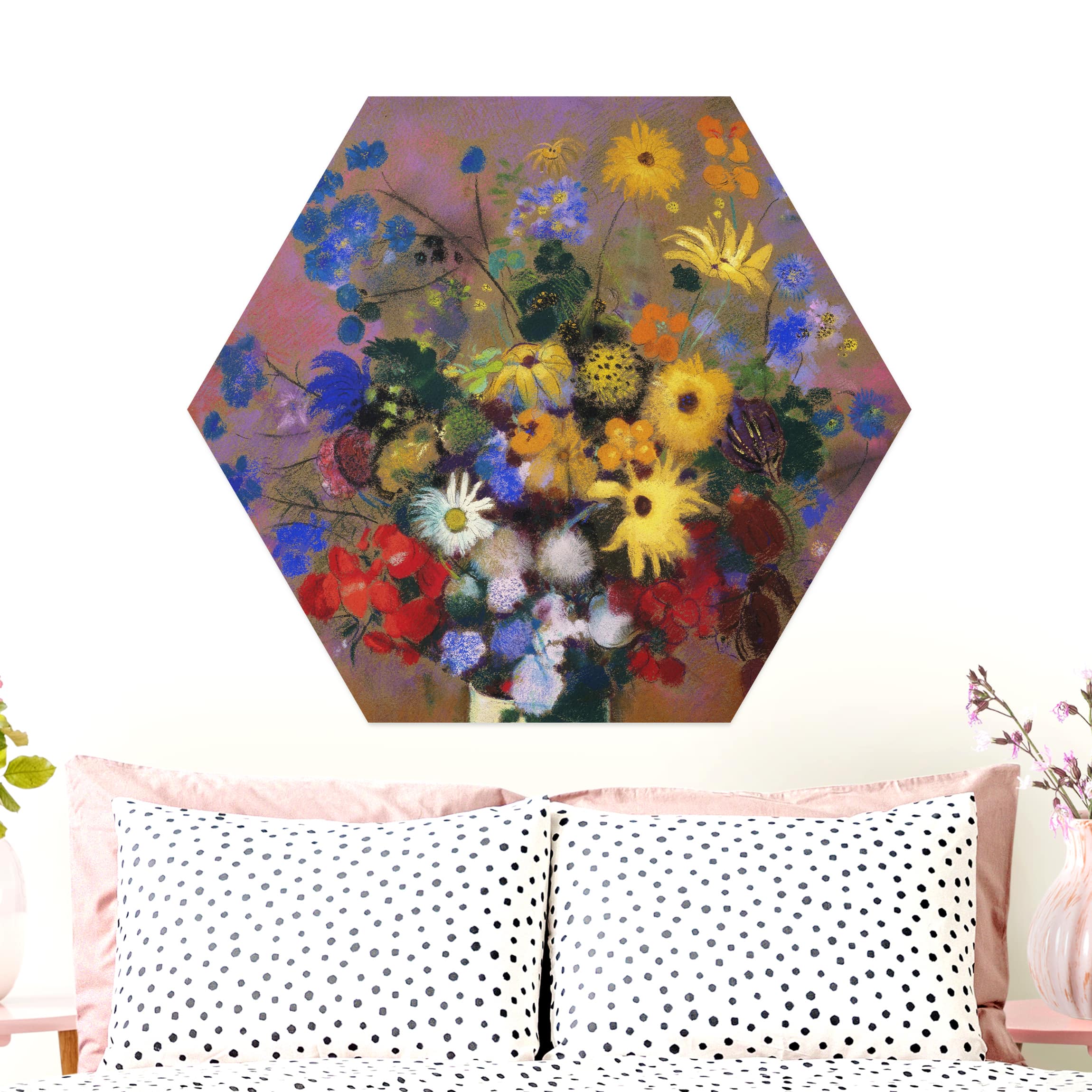 Hexagon-Alu-Dibond Bild Odilon Redon - Blumen in einer Vase