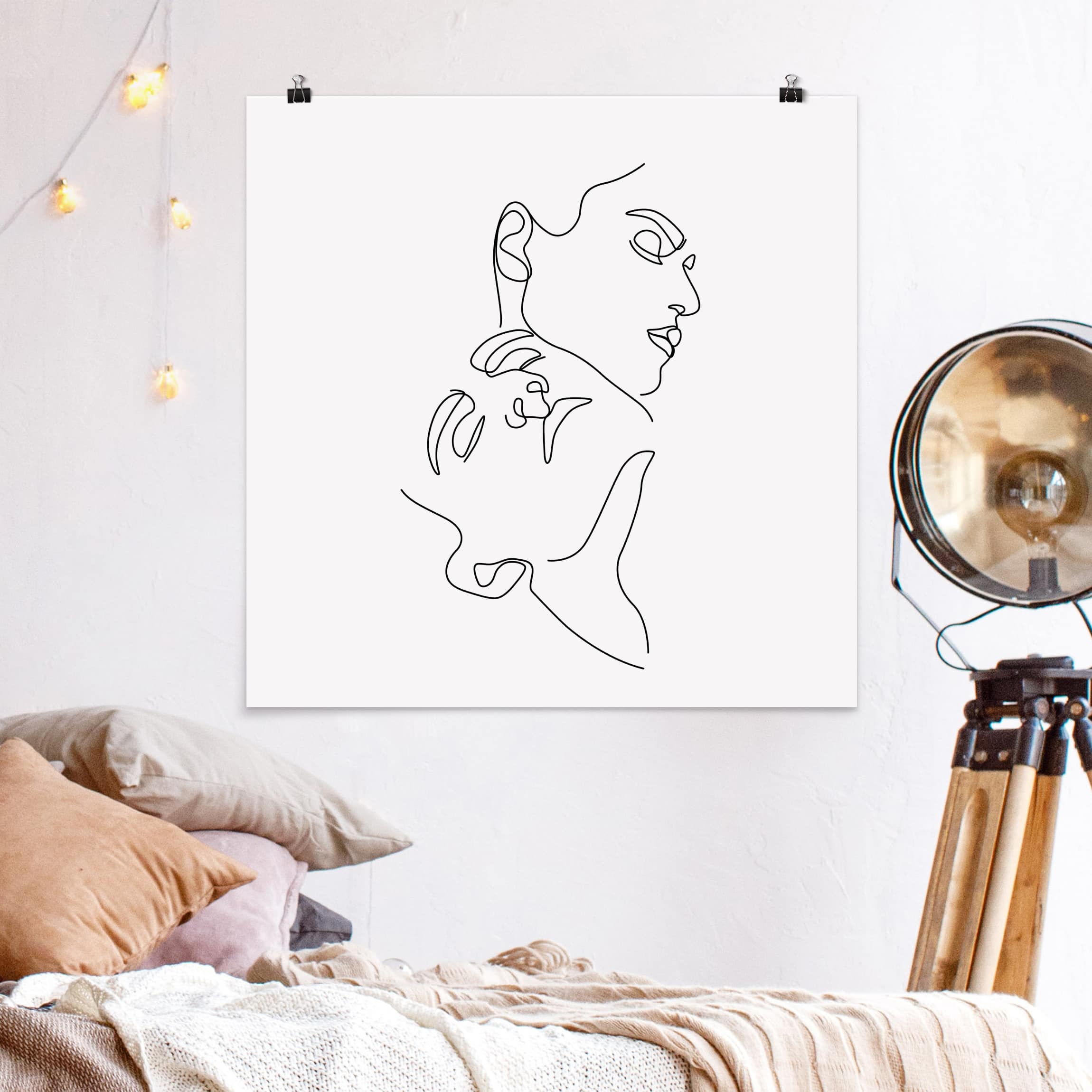 Poster - Quadrat Line Art Frauen Gesichter Weiß