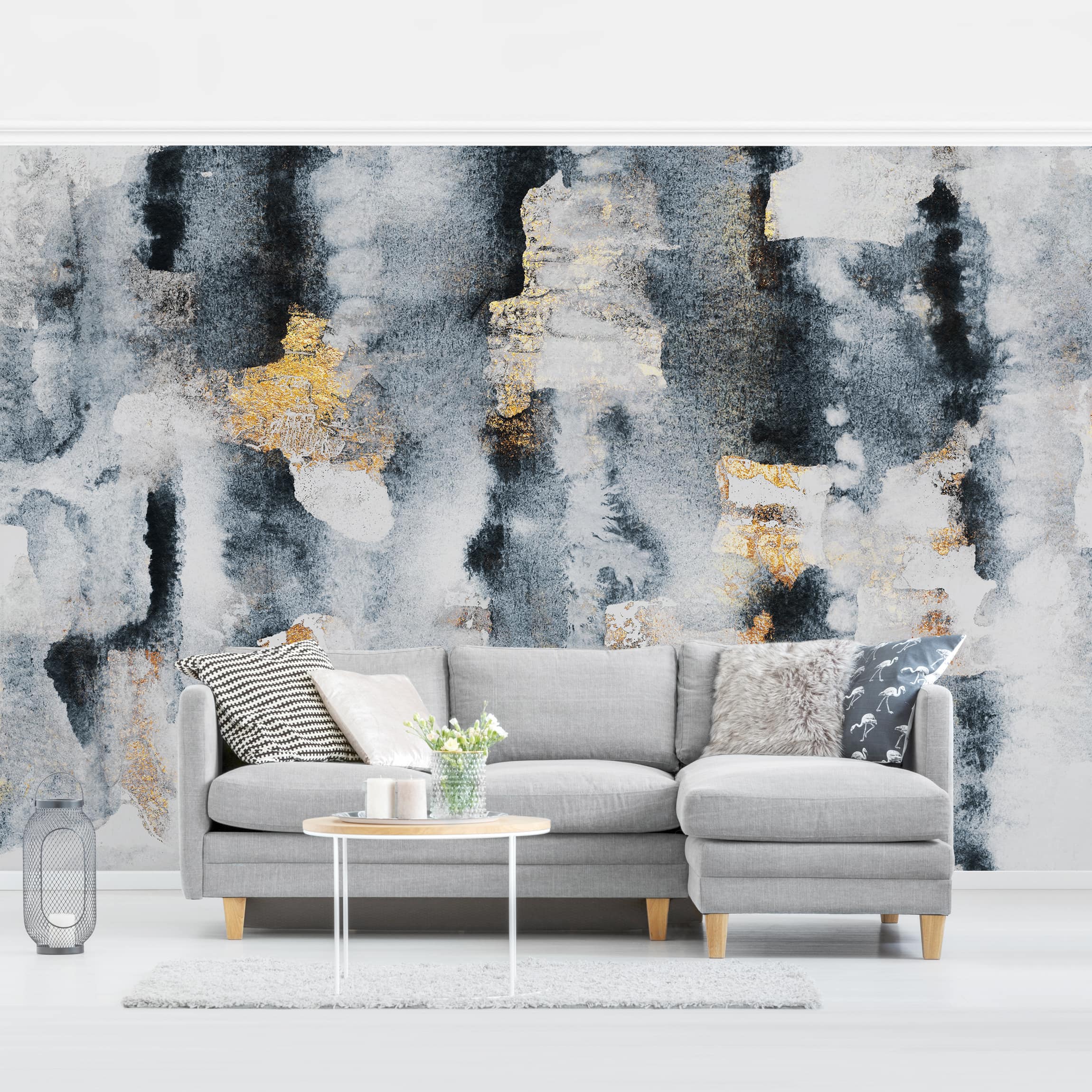 Mustertapete Abstraktes Aquarell mit Gold