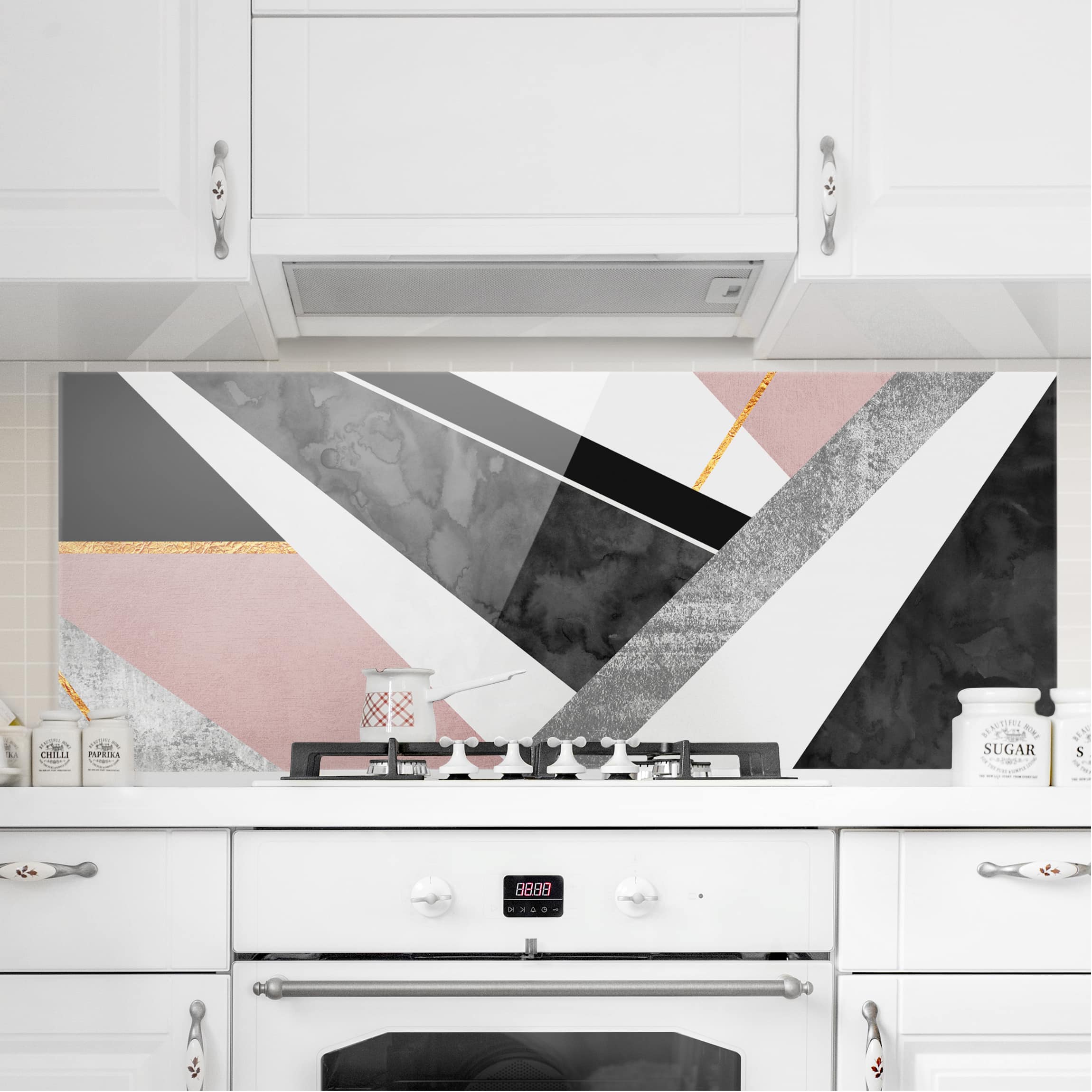 Glas Spritzschutz - Panorama Schwarz Weiß Geometrie mit Gold