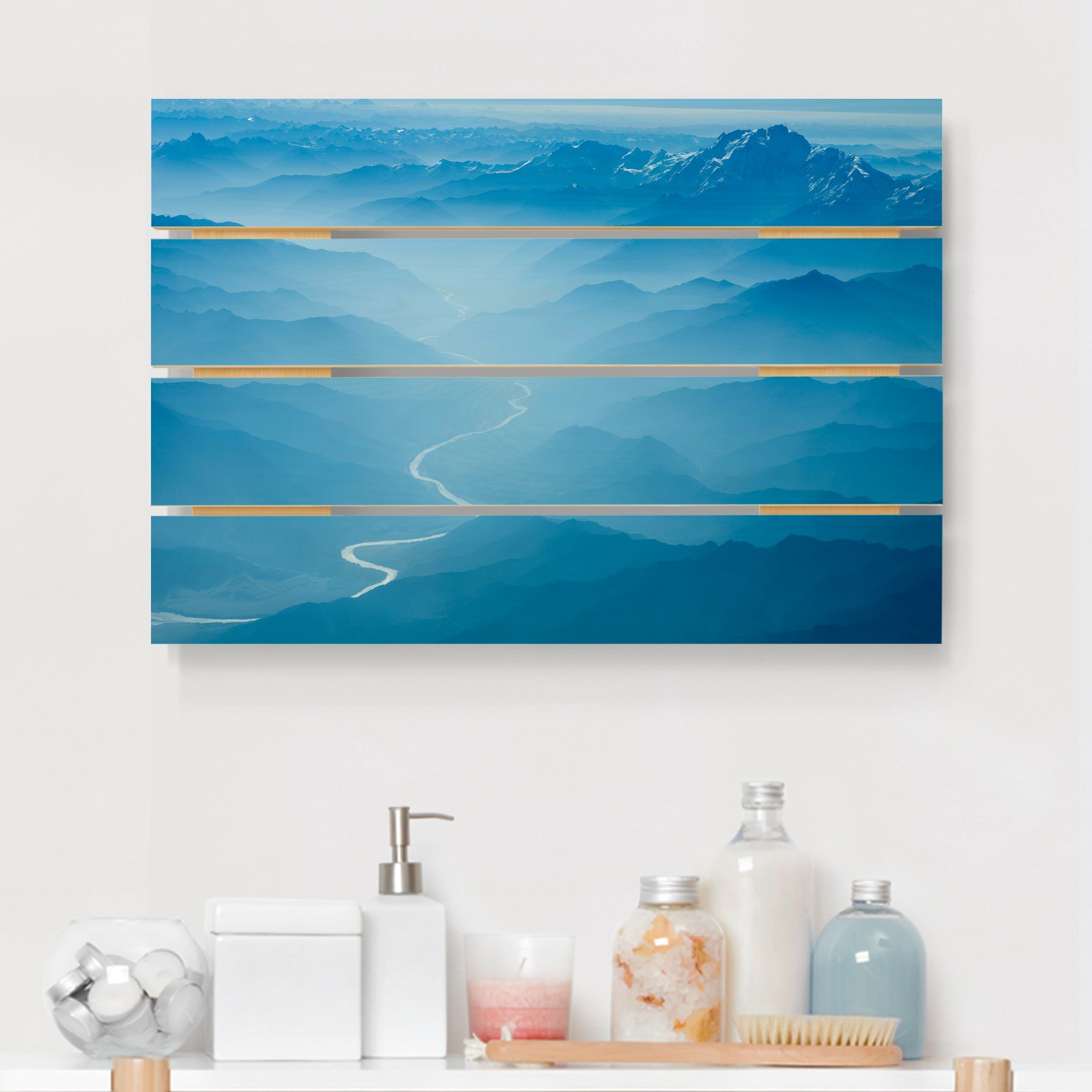 Holzbild Plankenoptik - Querformat Blick über den Himalaya