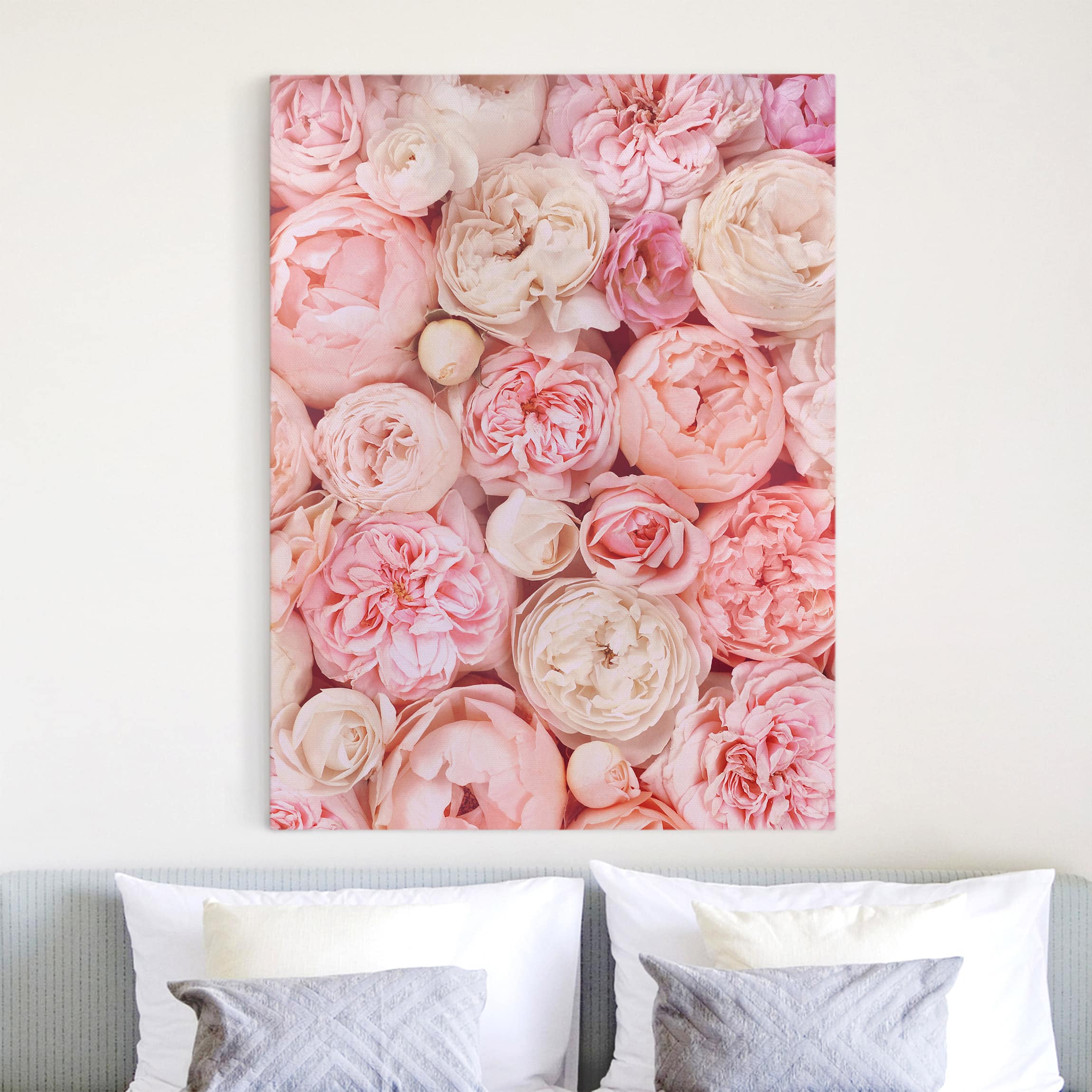 Leinwandbild - Hochformat Rosen Rosé Koralle Shabby