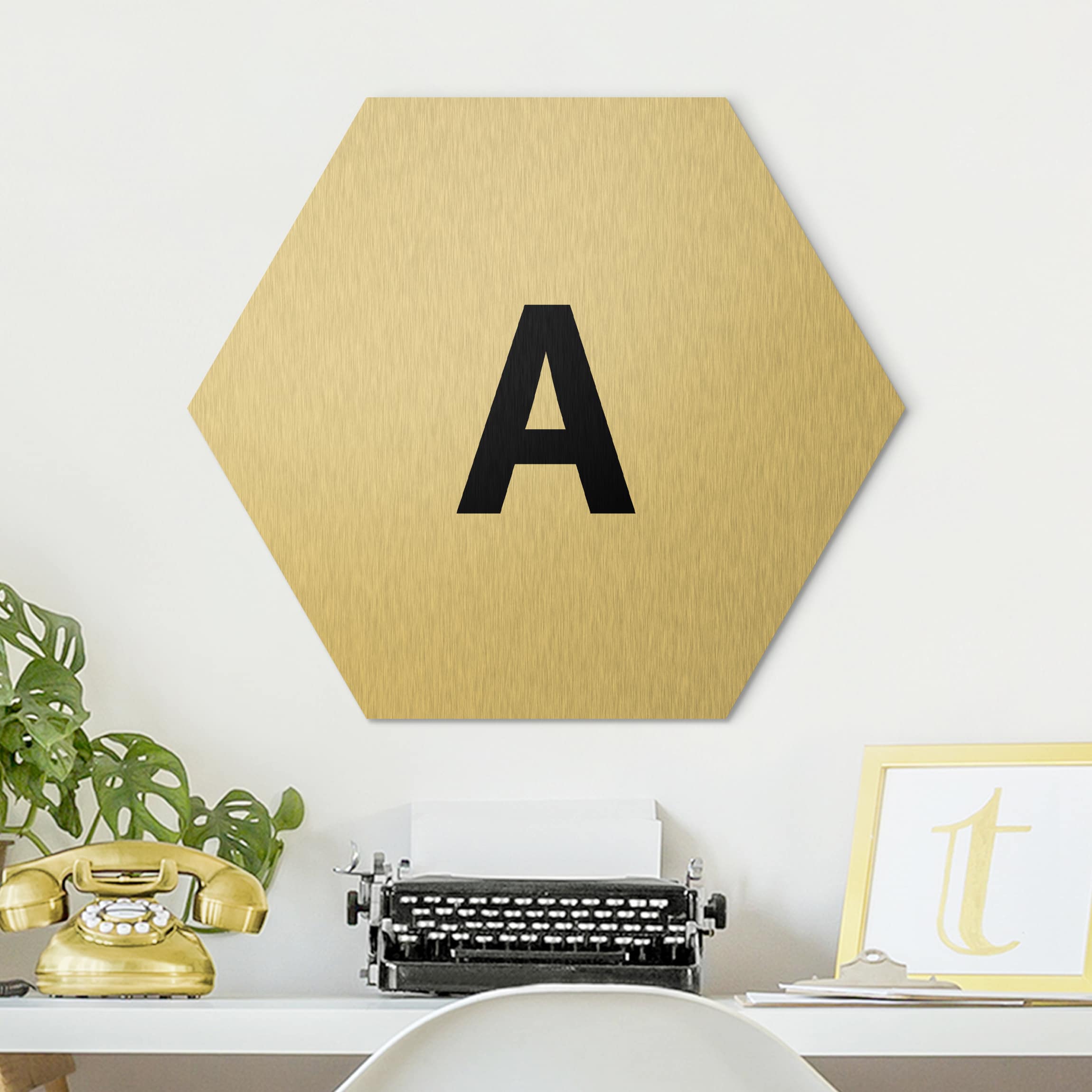 Hexagon-Alu-Dibond Bild Buchstabe Weiß A