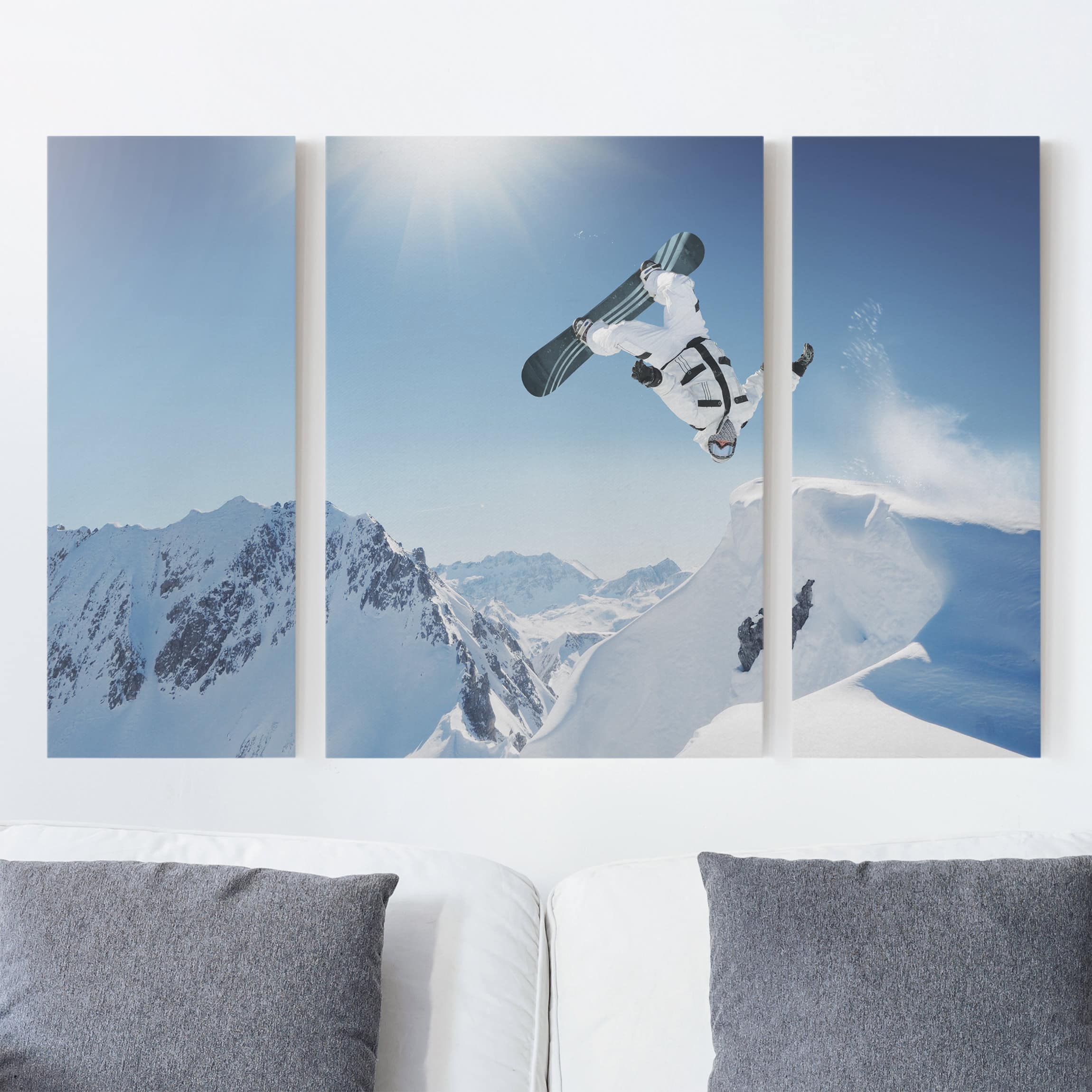 3-teiliges Leinwandbild Kinderzimmer Fliegender Snowboarder