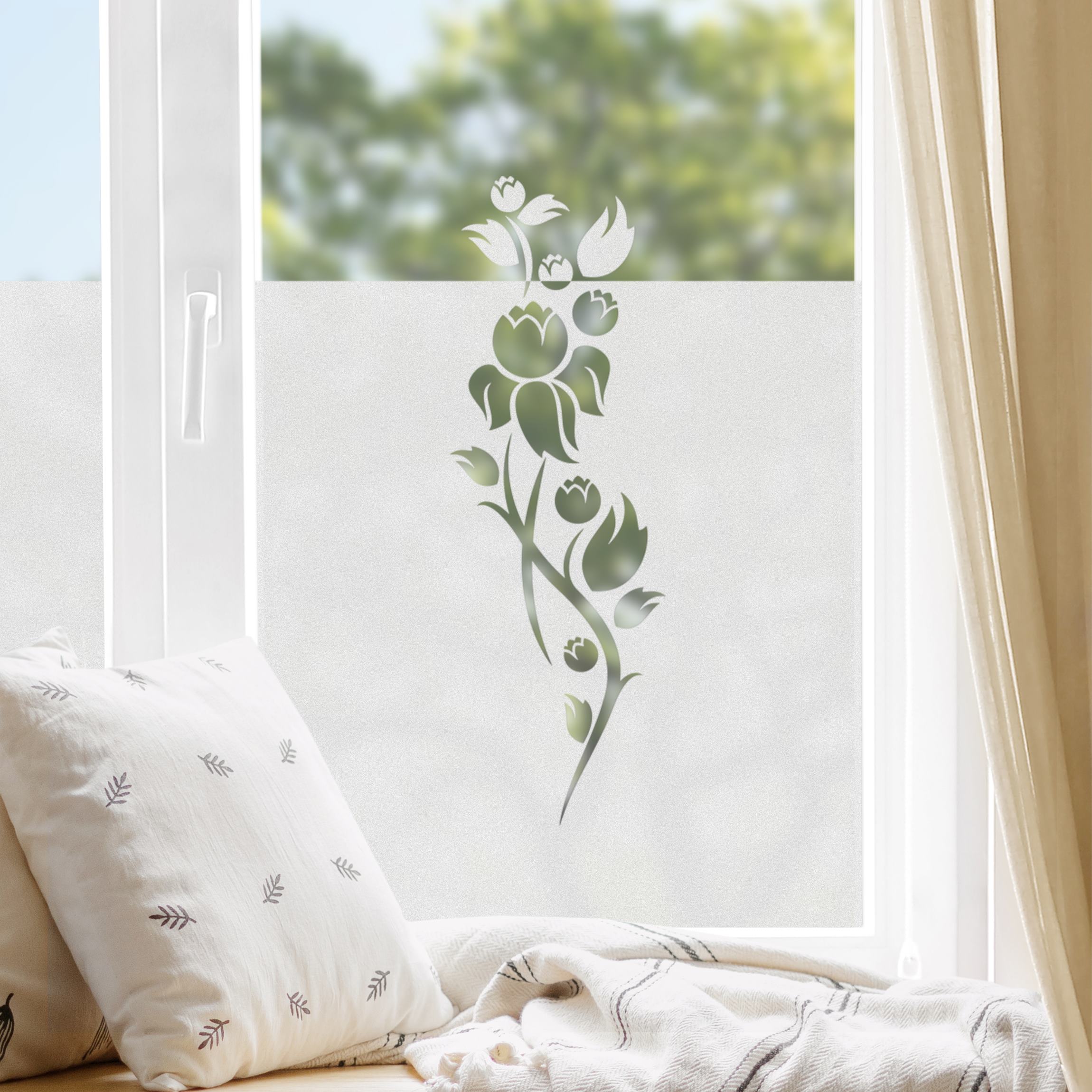 Fensterfolie Sichtschutz No.352 Knospen Bordüre