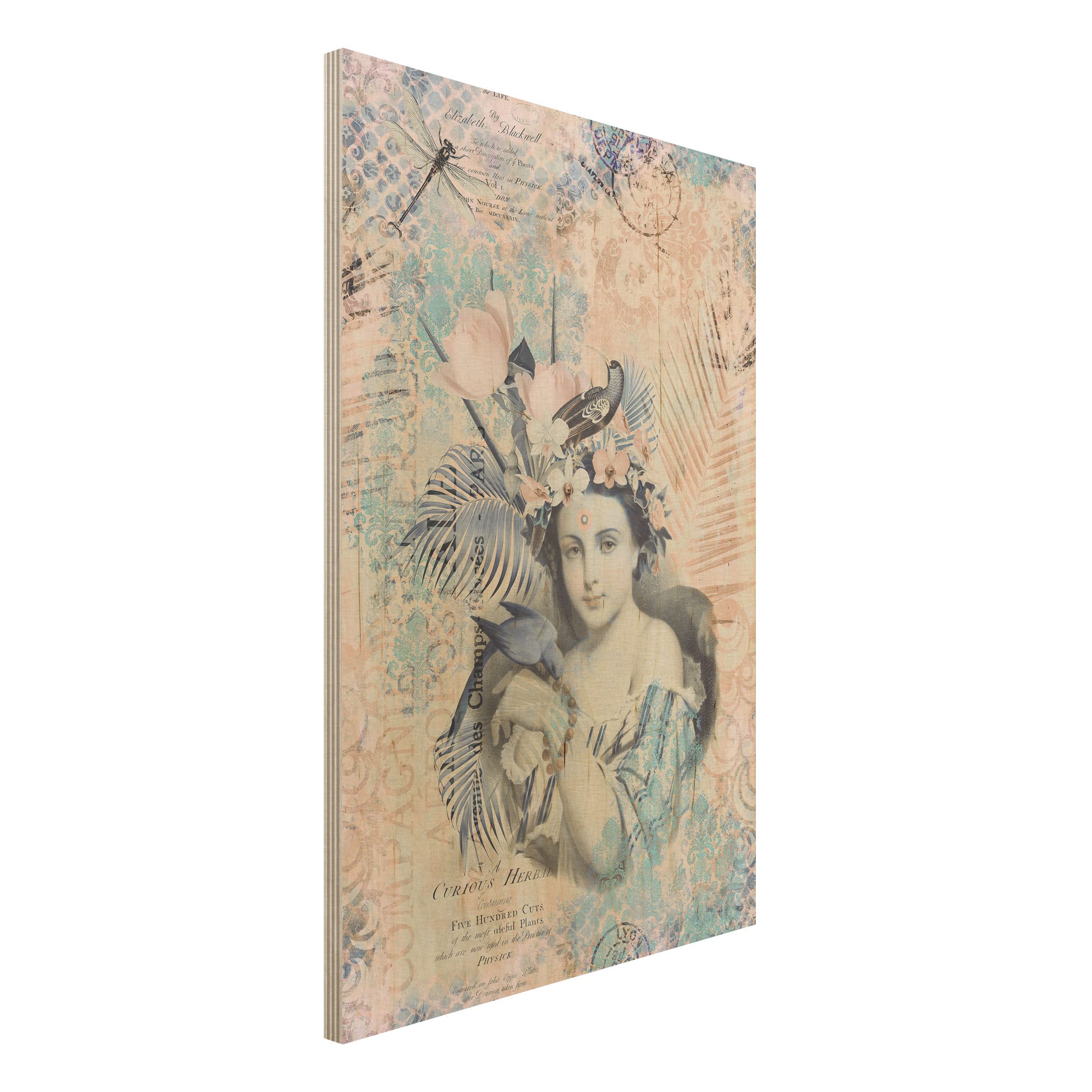 Holzbild Vintage Collage - Exotische Schönheit