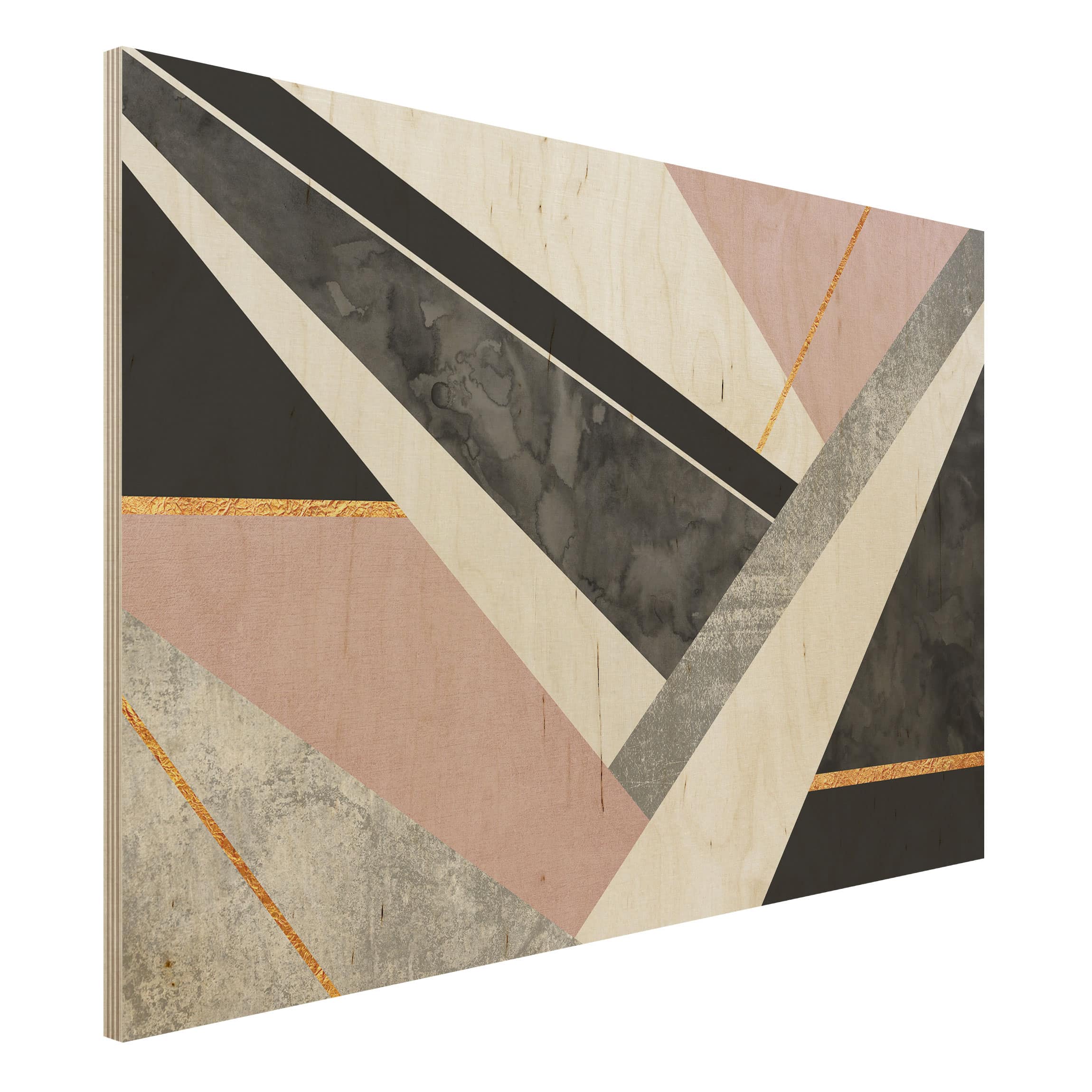 Holzbild - Querformat 3:2 Schwarz Weiß Geometrie mit Gold