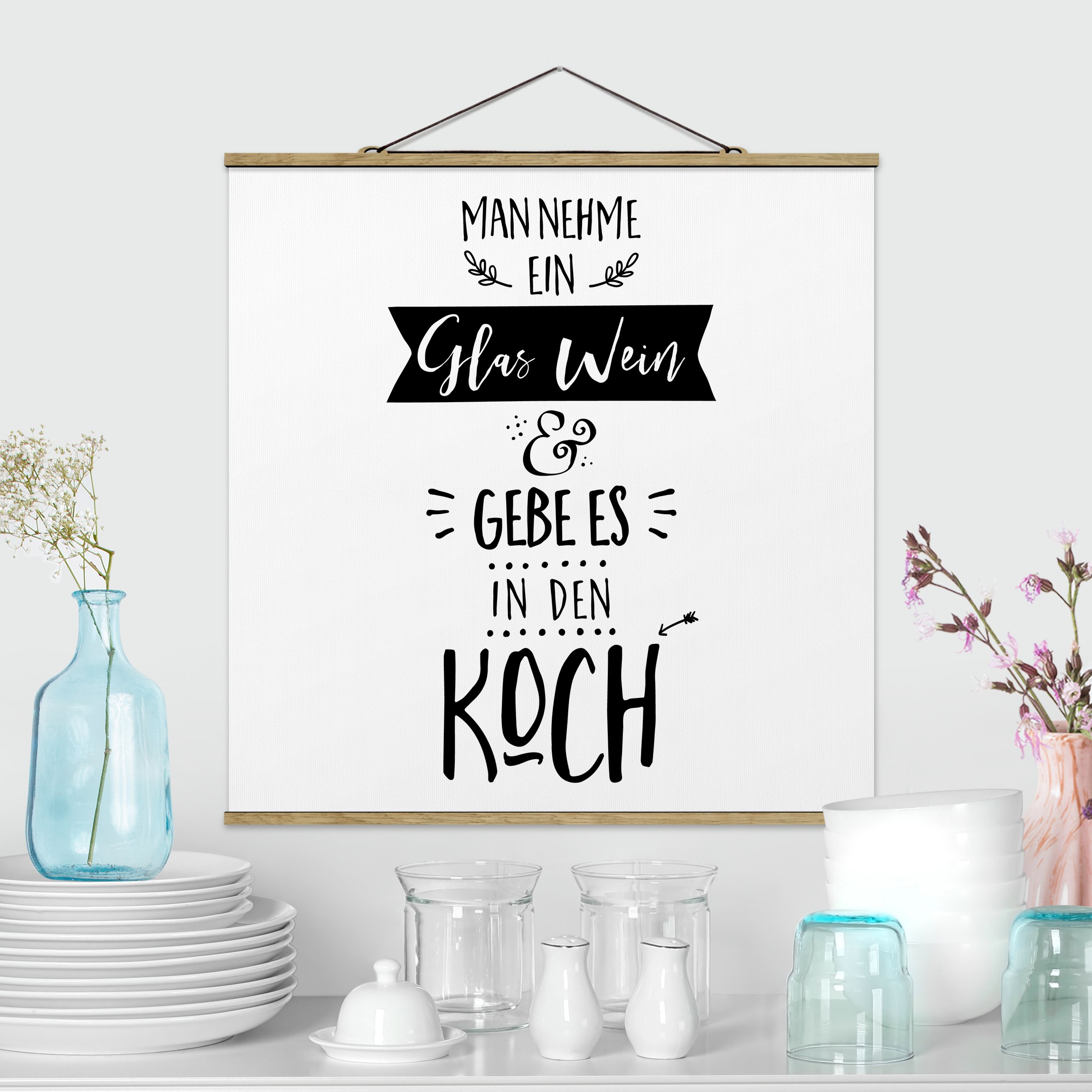 Stoffbild - Quadrat Man nehme ein Glas Wein