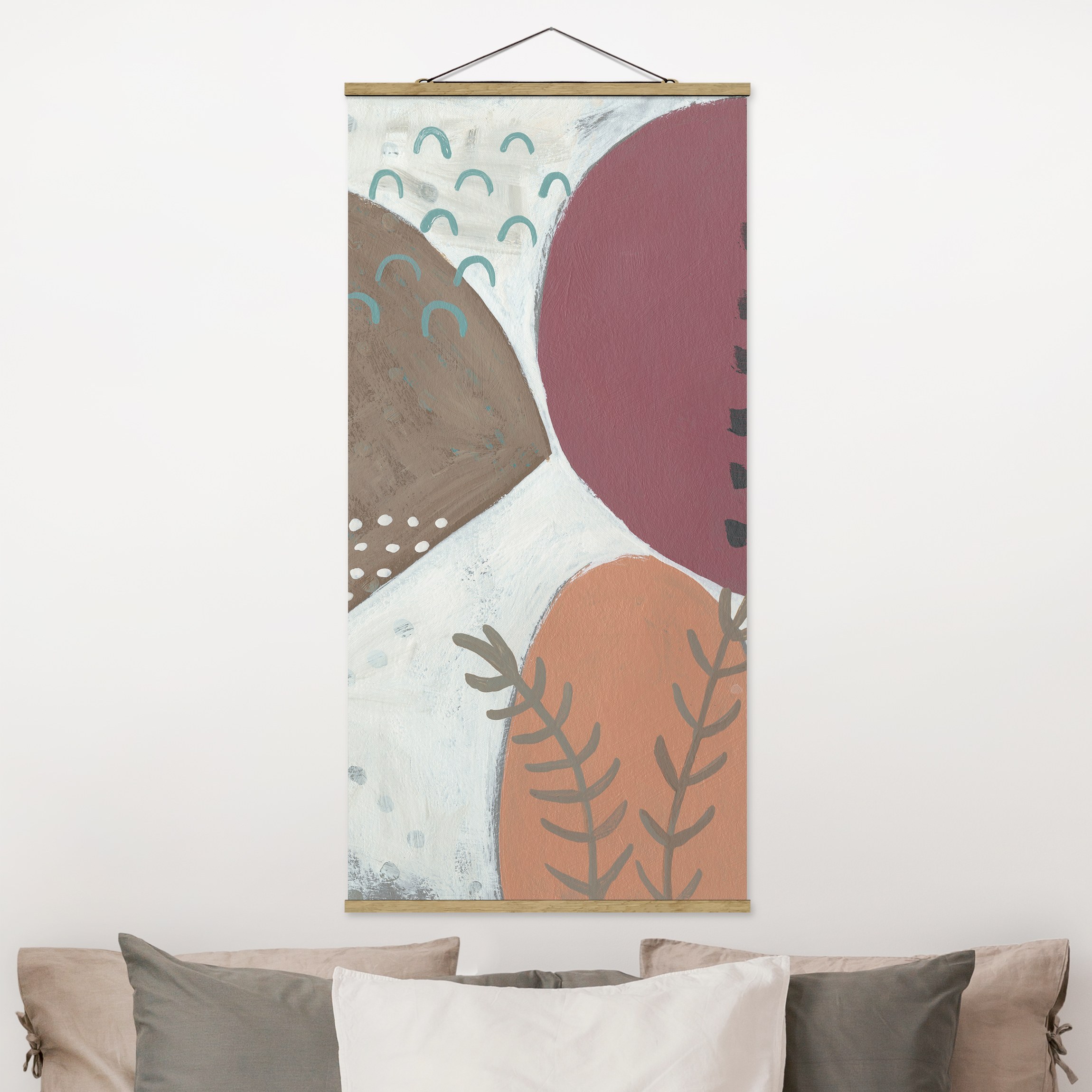 Stoffbild mit Posterleisten Karneval der Formen in Lachs II